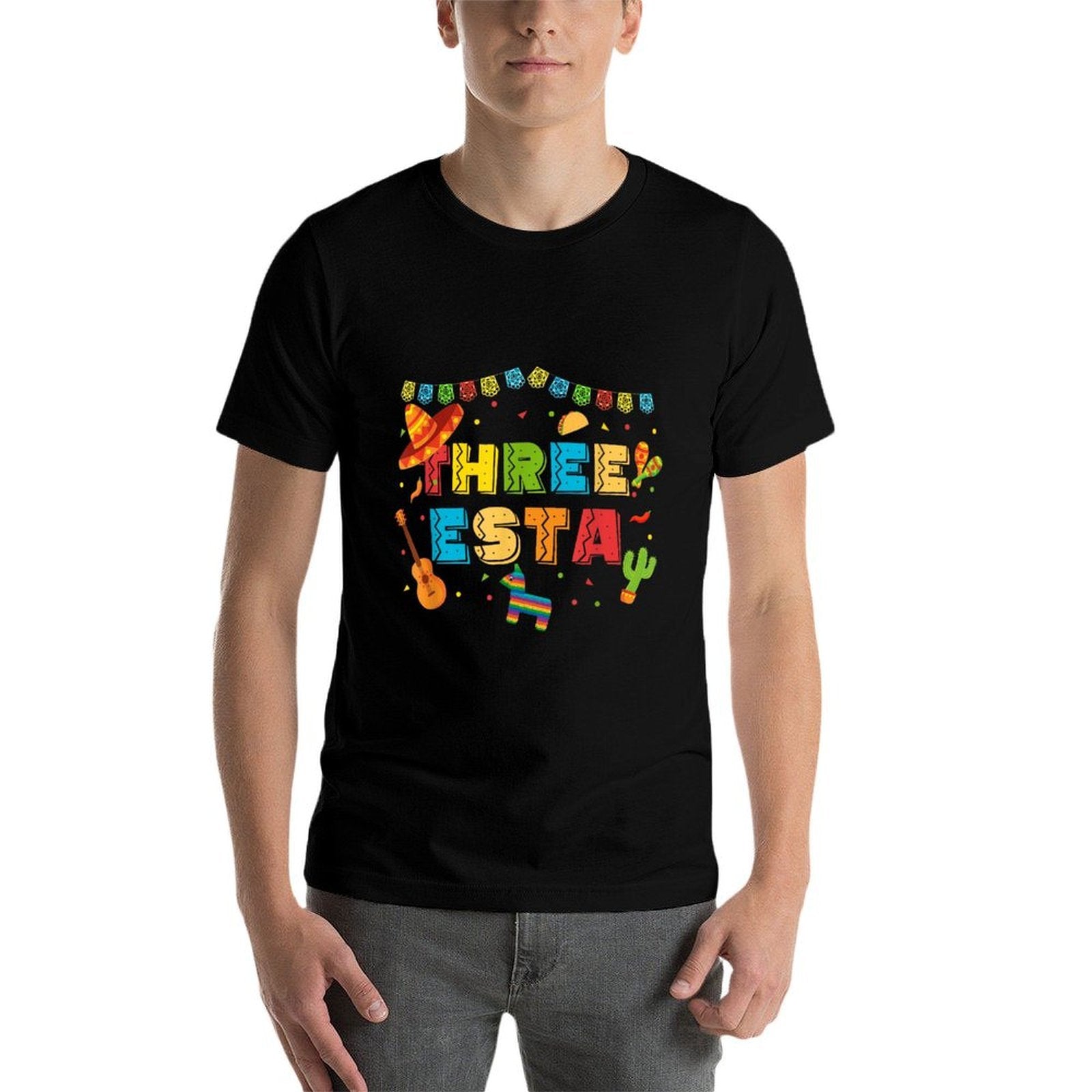 Mexican Theme 3rd Birthday 3 Year Old Kids Three Esta Bday  Tagless Design T-Shirt