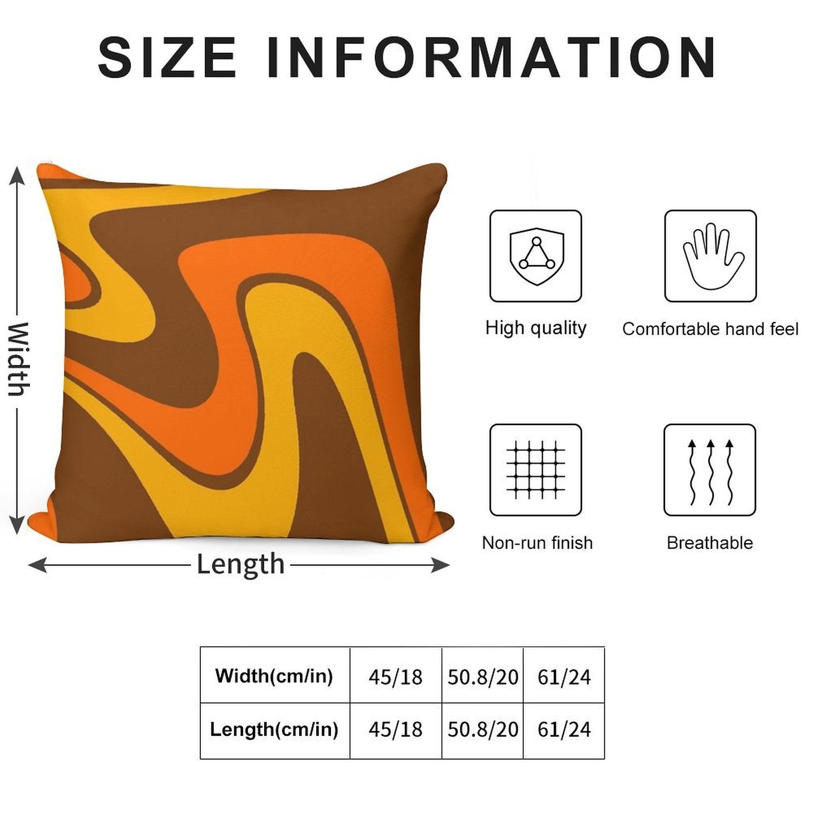 70s Retro Vintage Style Design Orange Yellow And Brown Soft Decorative Cover Throw Pillow
