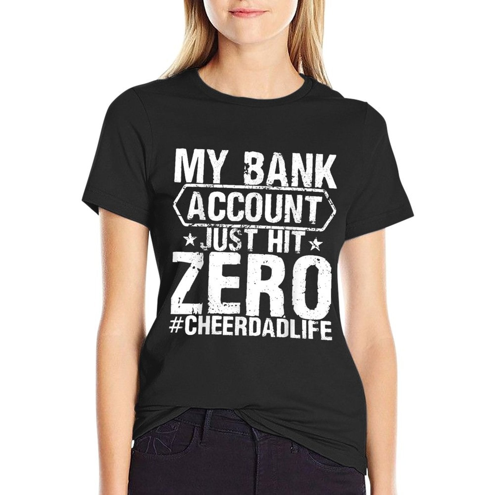 Mens Mens My Bank Account Just Hit Zero Cheer Dad Cheerleading  Ribbed Collar T-Shirt