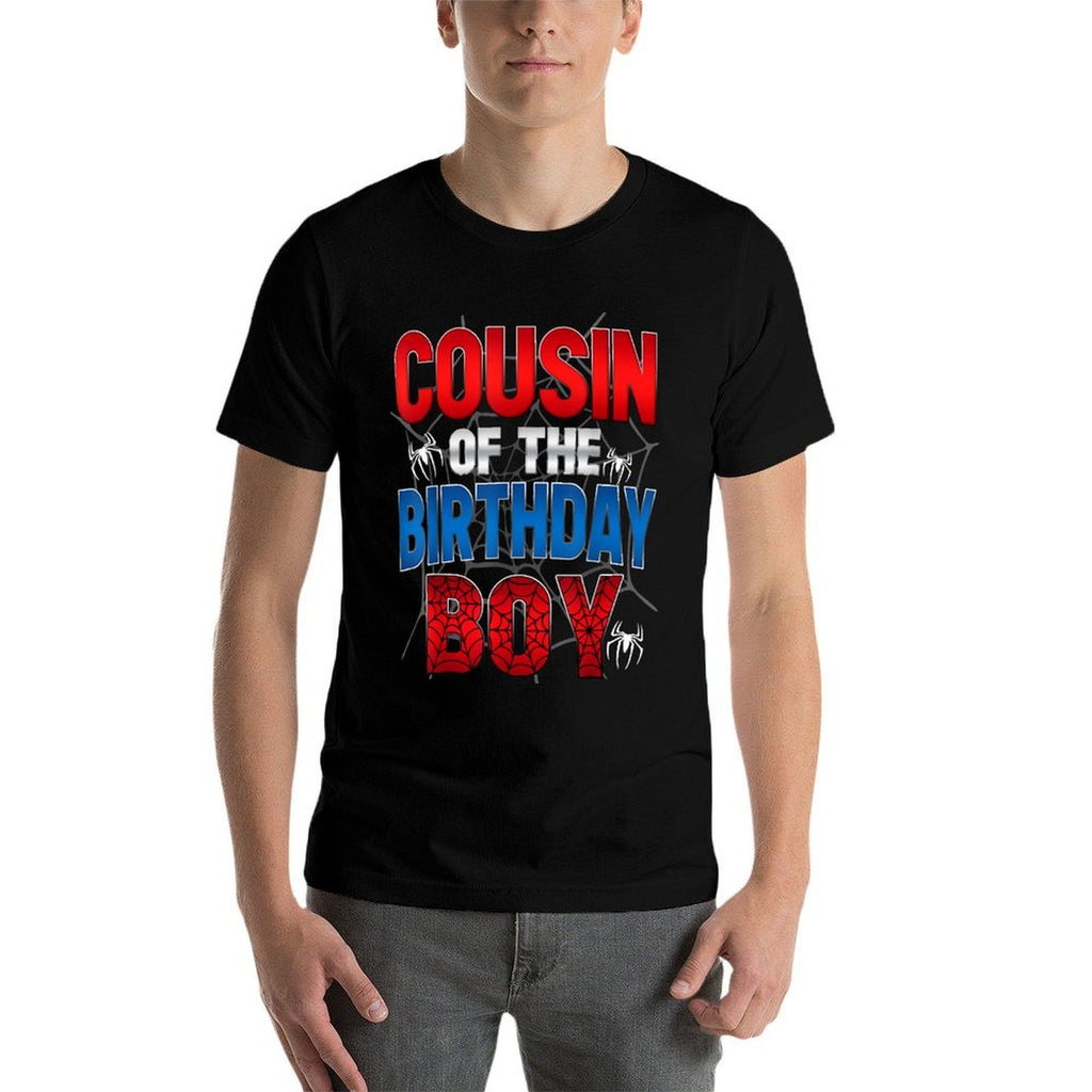 Cousin Of The Birthday Boy Matching Family Spider Web  Ribbed Collar T-Shirt