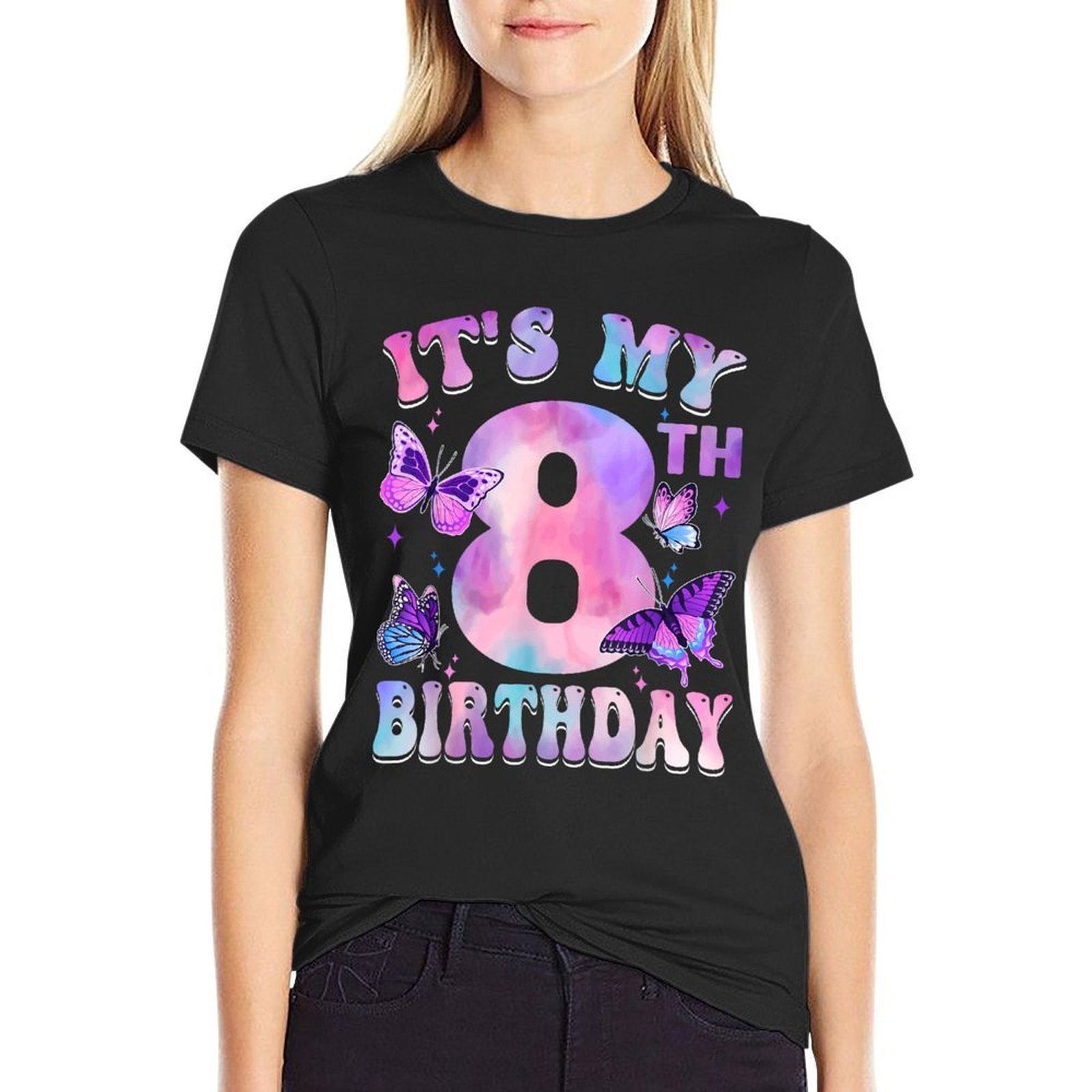 It's My 8th Birthday Butterfly Theme 8 Year Old Party Girl  Durable T-Shirt
