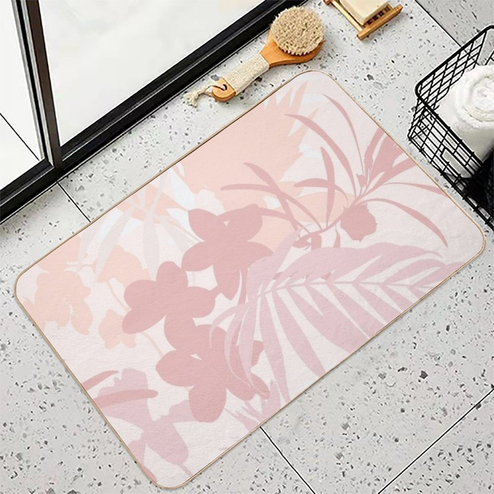 Tropical Flowers, Garden Flowers And Leaves.  Pet-Safe Bath Mat
