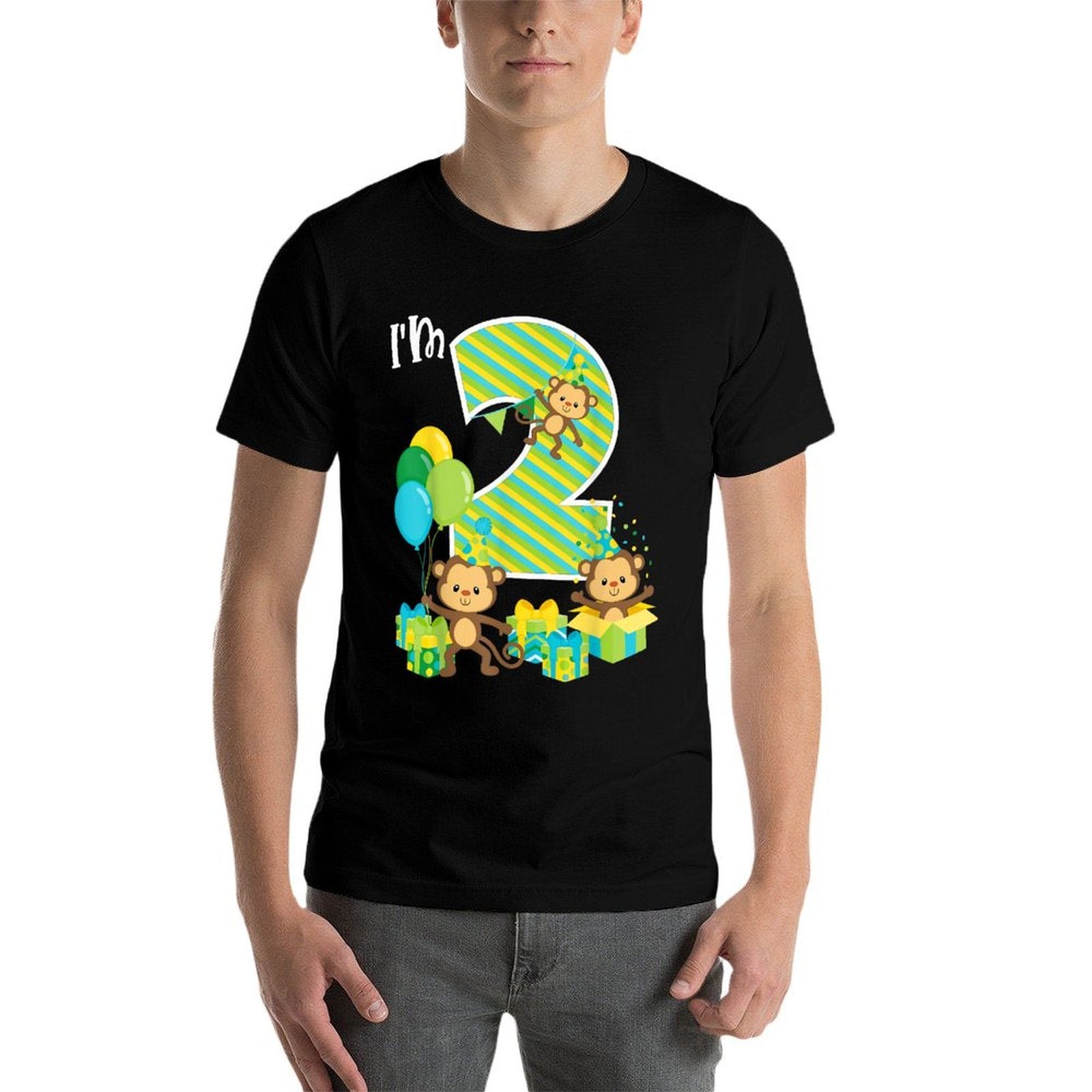 Birthday Monkey 2nd Birthday Party Two Year Old Kid Toddler  Tagless Design T-Shirt