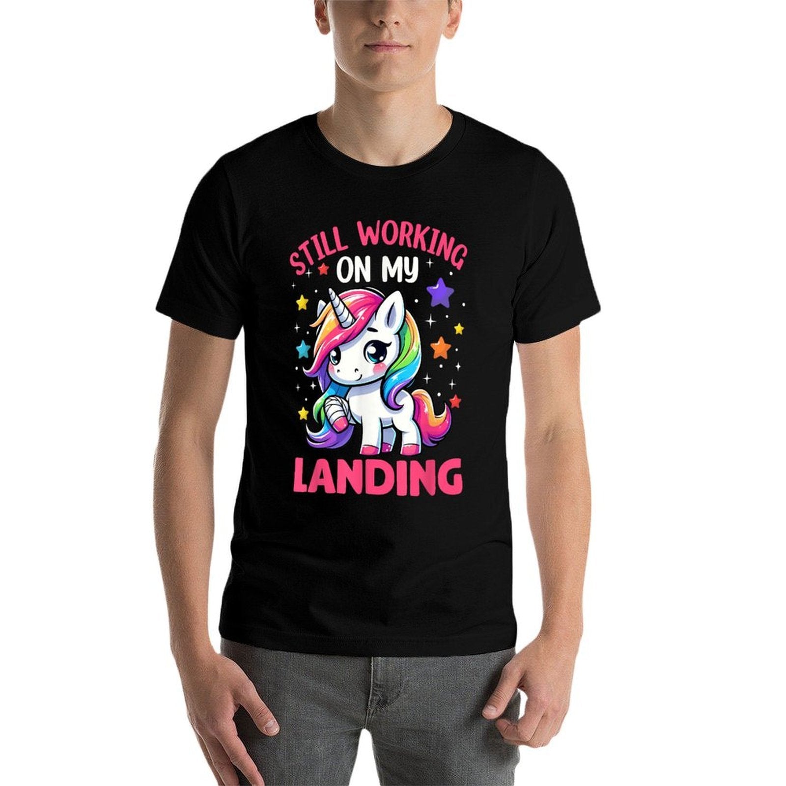 Still Working On My Landing Injury Broken Arm Cute Unicorn  Summer-ready Fabric T-Shirt