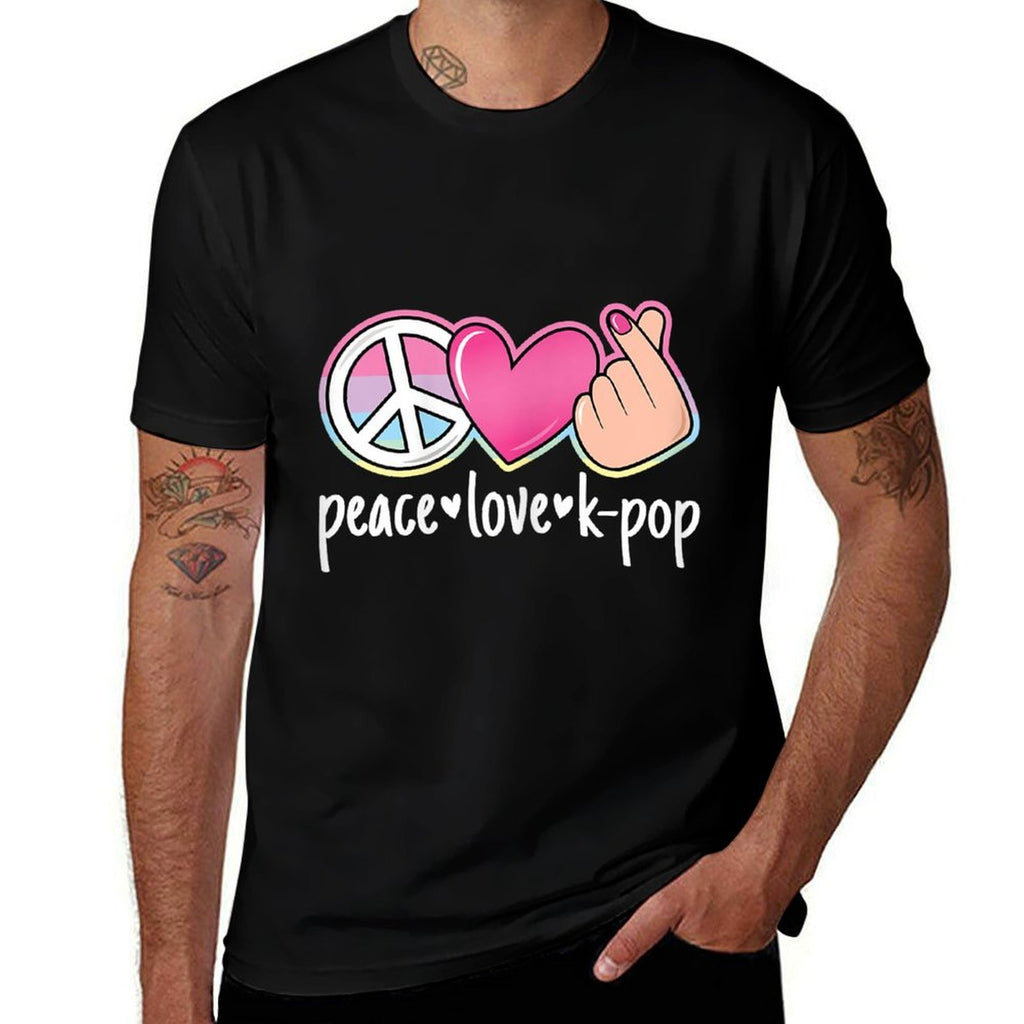 Peace Love K-Pop Cute Kpop Music Anime Lover  Cotton T-Shirt