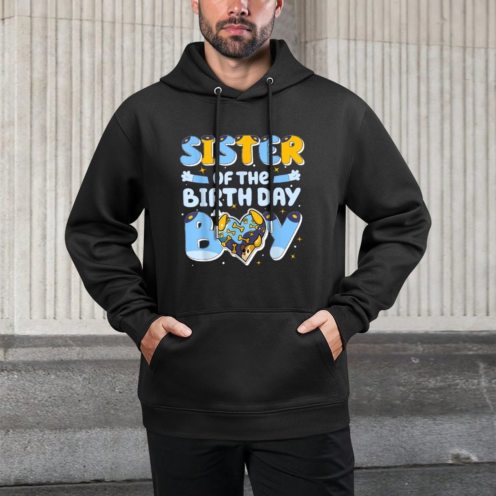 Sister Of The Birthday Boy Funny Blue Dog Family Matching Breathable Fabric Hoodie