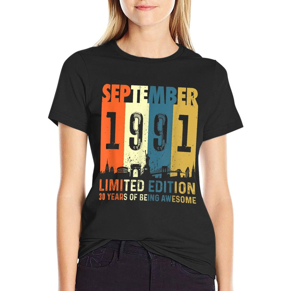 30 Limited Edition, Made in September 1991 30th Birthday  Ribbed Collar T-Shirt