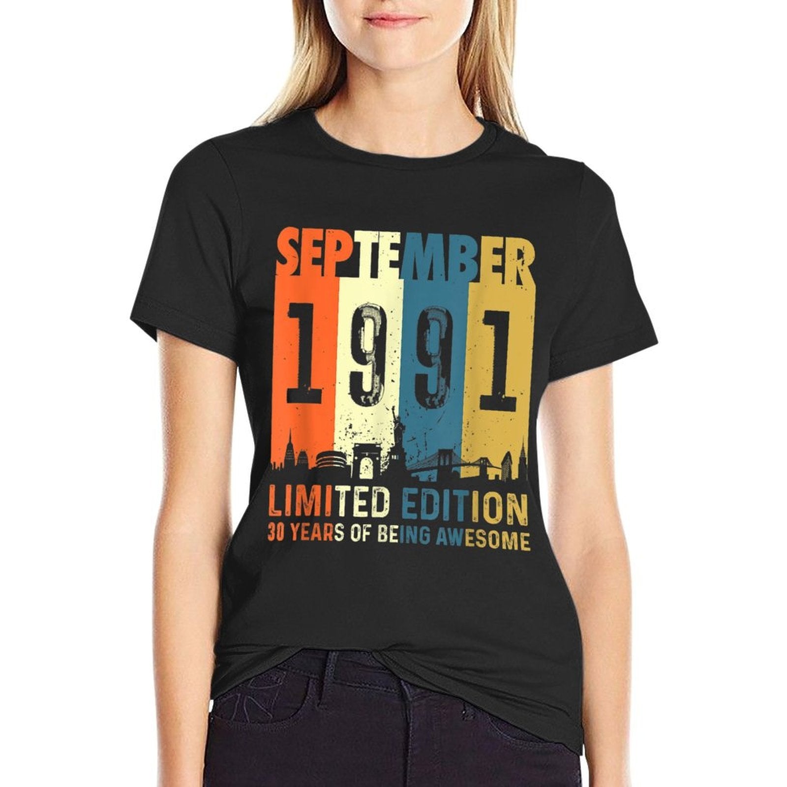 30 Limited Edition, Made in September 1991 30th Birthday  Ribbed Collar T-Shirt