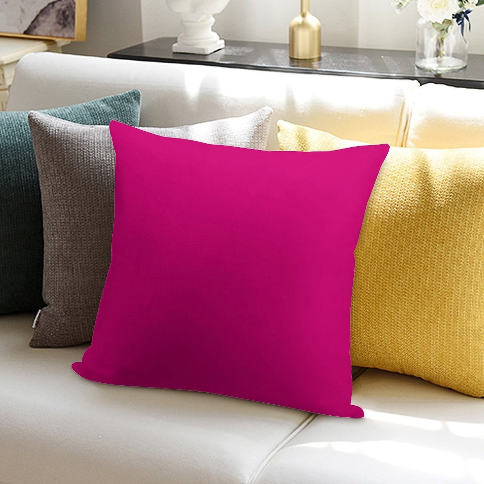 Hot Pink Fuchsia Solid Color Decor Soft Durable Construction Throw Pillow