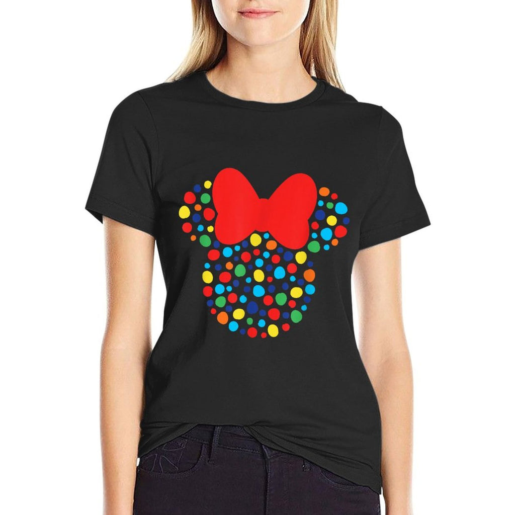 Disney Minnie Mouse Polka Dot Rainbow  Ribbed Collar T-Shirt