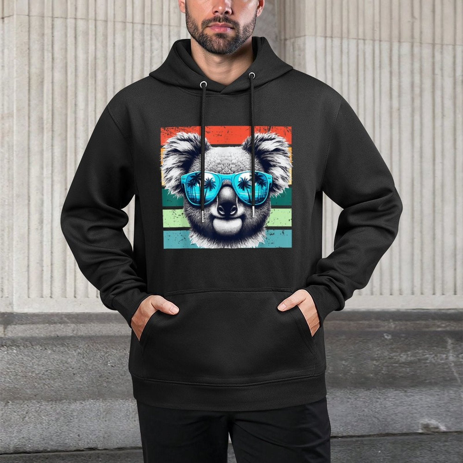 Cool Koala Wearing Sunglasses Retro Vintage Sunset Cotton-Polyester Blend Hoodie