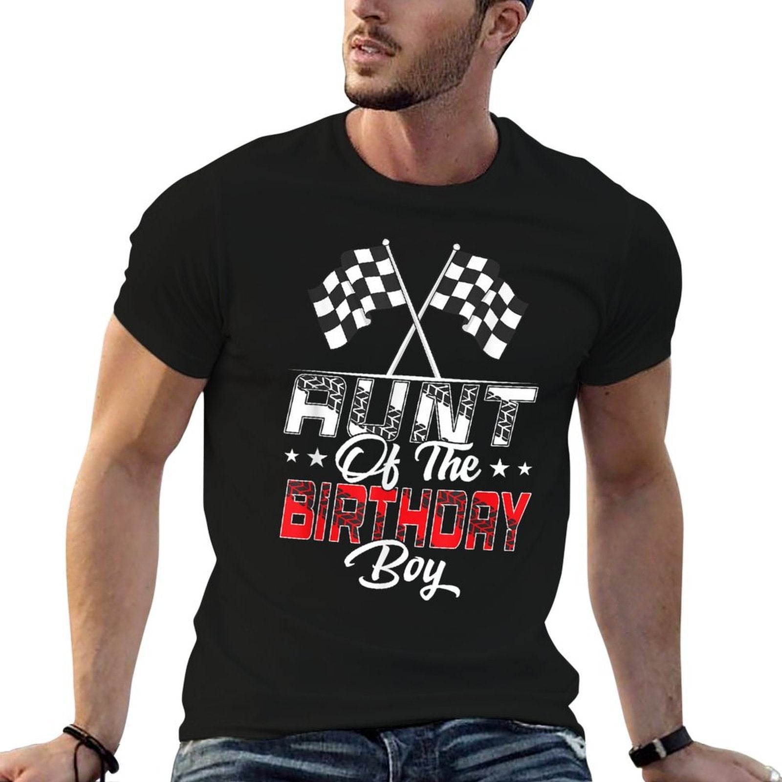 Race Car Aunt Of The Birthday Boy Racing Family Pit Crew  Heathered Texture T-Shirt