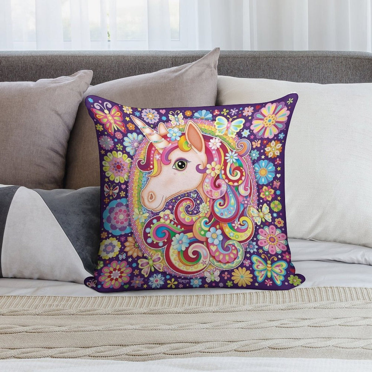 Unicorn Rainbow Art - Colorful Unicorn Art by Thaneeya McArdle Soft Multiple Sizes Throw Pillow