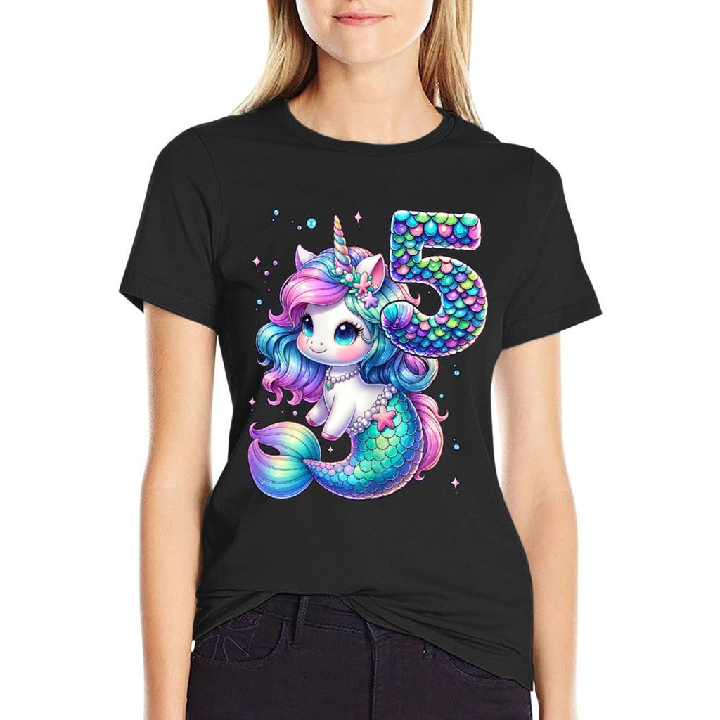 Unicorn Mermaid 5th Birthday 5 Year Old Party Girls Outfit  Slim-fit Cut T-Shirt