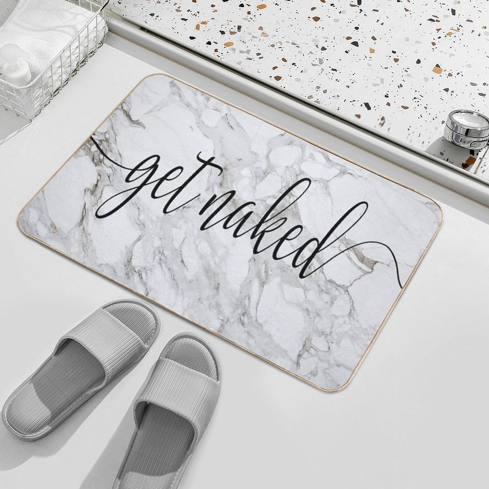 Get Naked Grey Marble Minimalist Design  Versatile Bath Mat