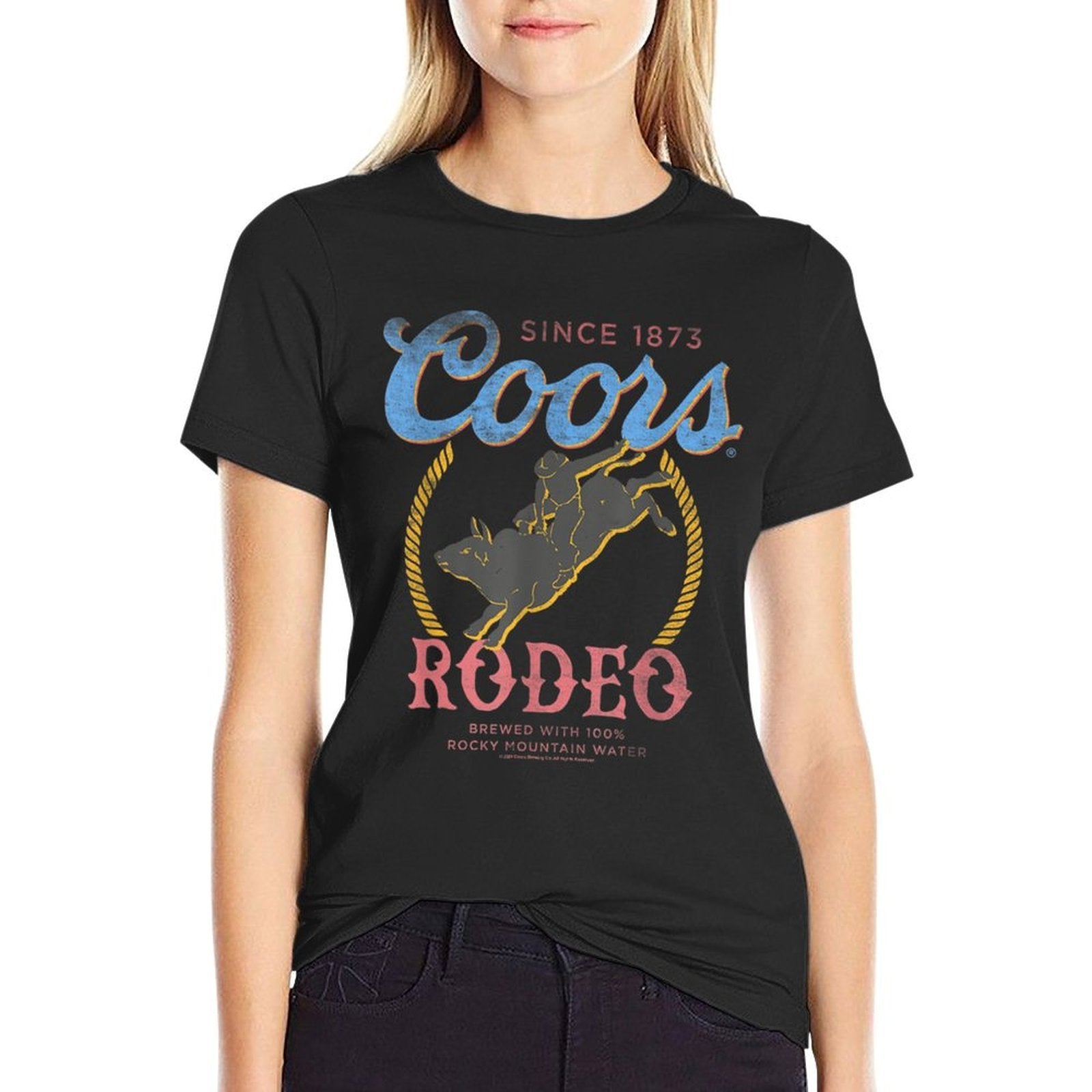 Coors Rodeo Since 1873 100 Rocky Mountain Water Vintage  Summer-ready Fabric T-Shirt