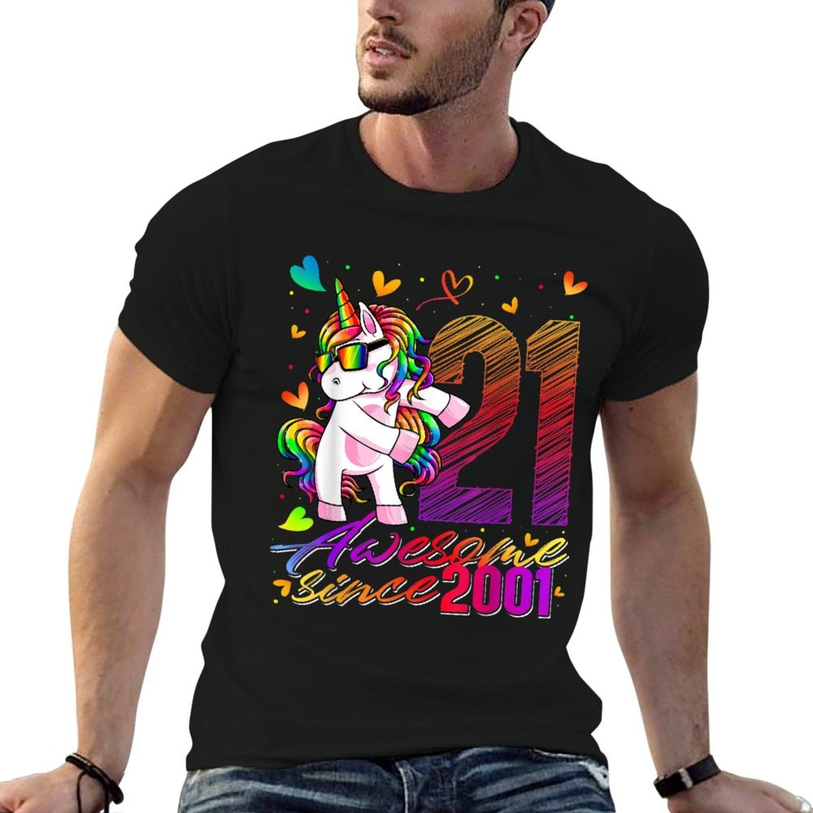 21 Years Old Unicorn Flossing 21st Birthday Unicorn Party  Rolled Sleeves T-Shirt