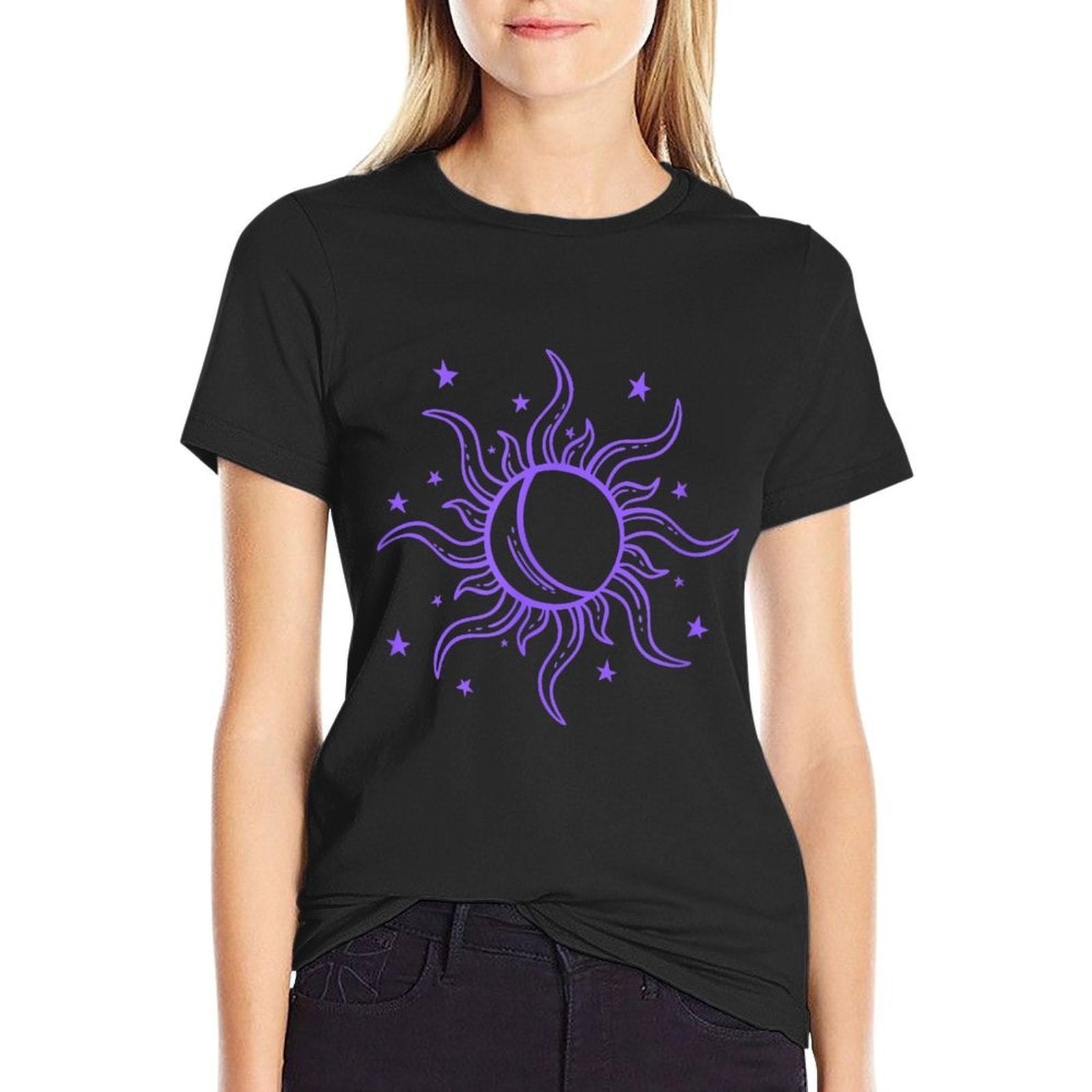 Celestial Sun Star Moon Design  Heathered Texture T-Shirt