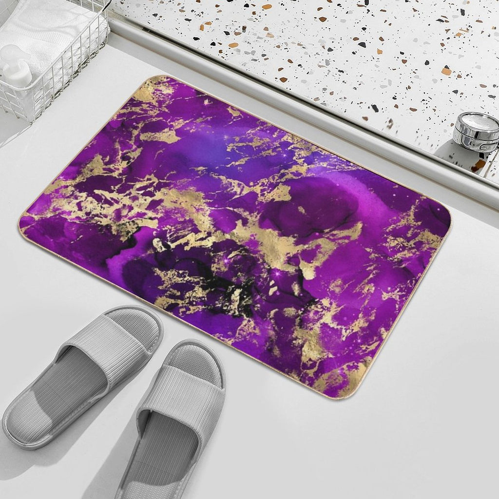 Marble Galaxy in Royal Purple And Gold Splash  Easy To Clean Bath Mat