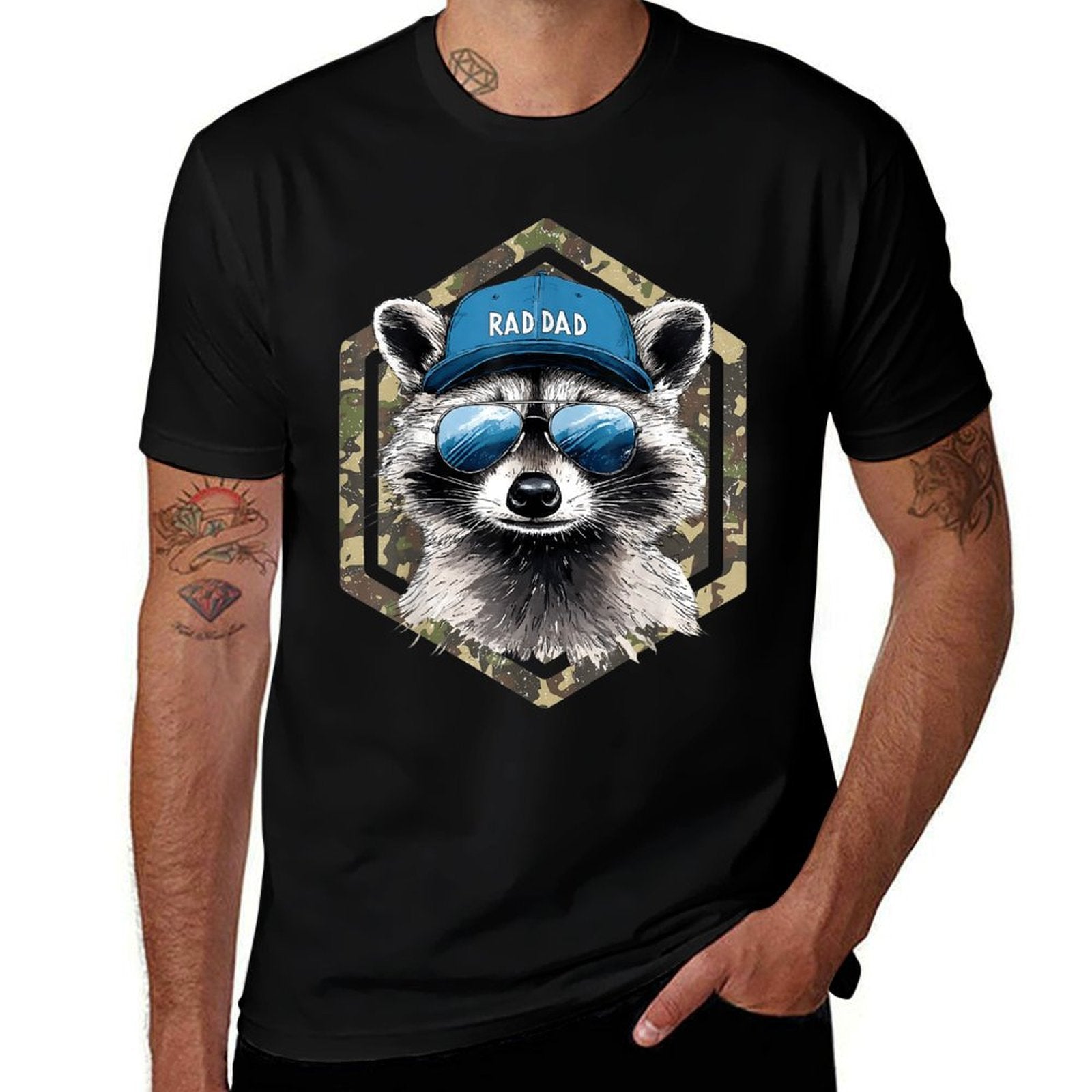 Rad Dad Camo Dad Retro Fathers Day Funny Raccoon  Slim-fit Cut T-Shirt