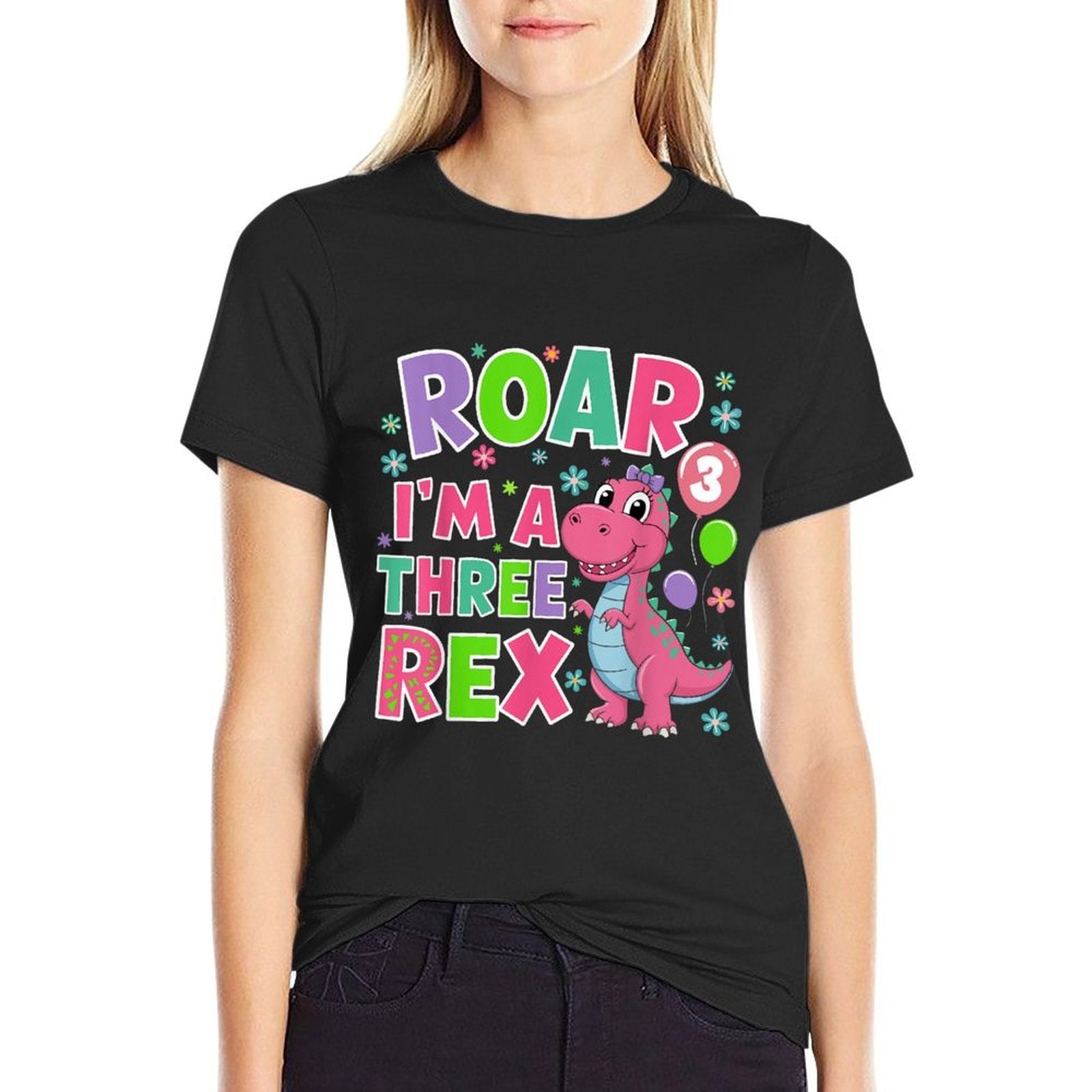 Roar I'm A Three Rex Birthday Girl 3 Year Old Dinosaur  Graphic-printed T-Shirt