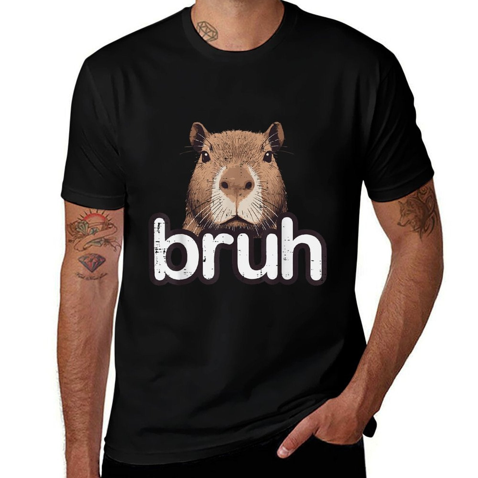 Capybara Bruh Funny Capy Meme Rodent Men Boys Kids Women Comfortable T-Shirt