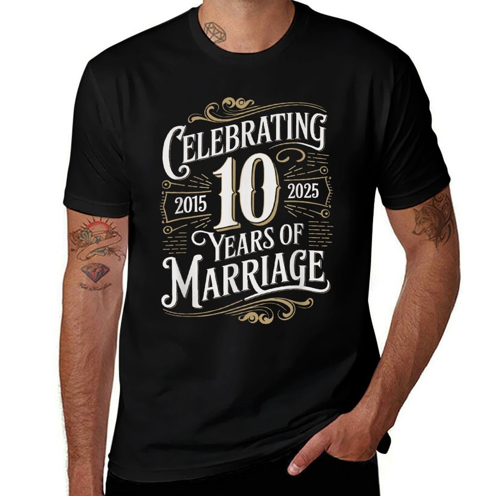 Celebrating 10 Years of Marriage Anniversary Funny Couples  Tagless Design T-Shirt