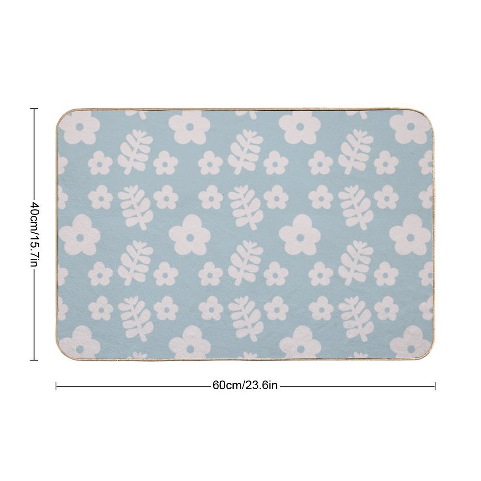 Mid Century Modern Flowers & Leaves, Cute Retro Pattern, Sky Blue  Dirt-Trapping Bath Mat