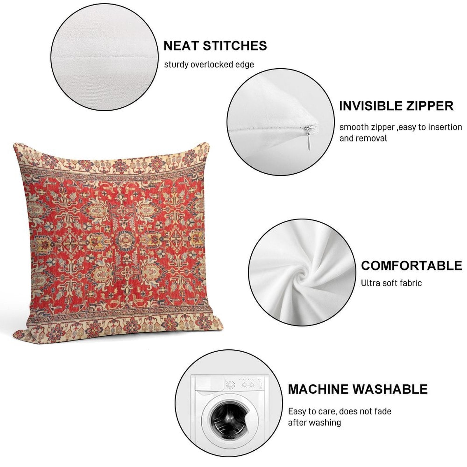 Turkish Carpet Soft Washable Throw Pillow