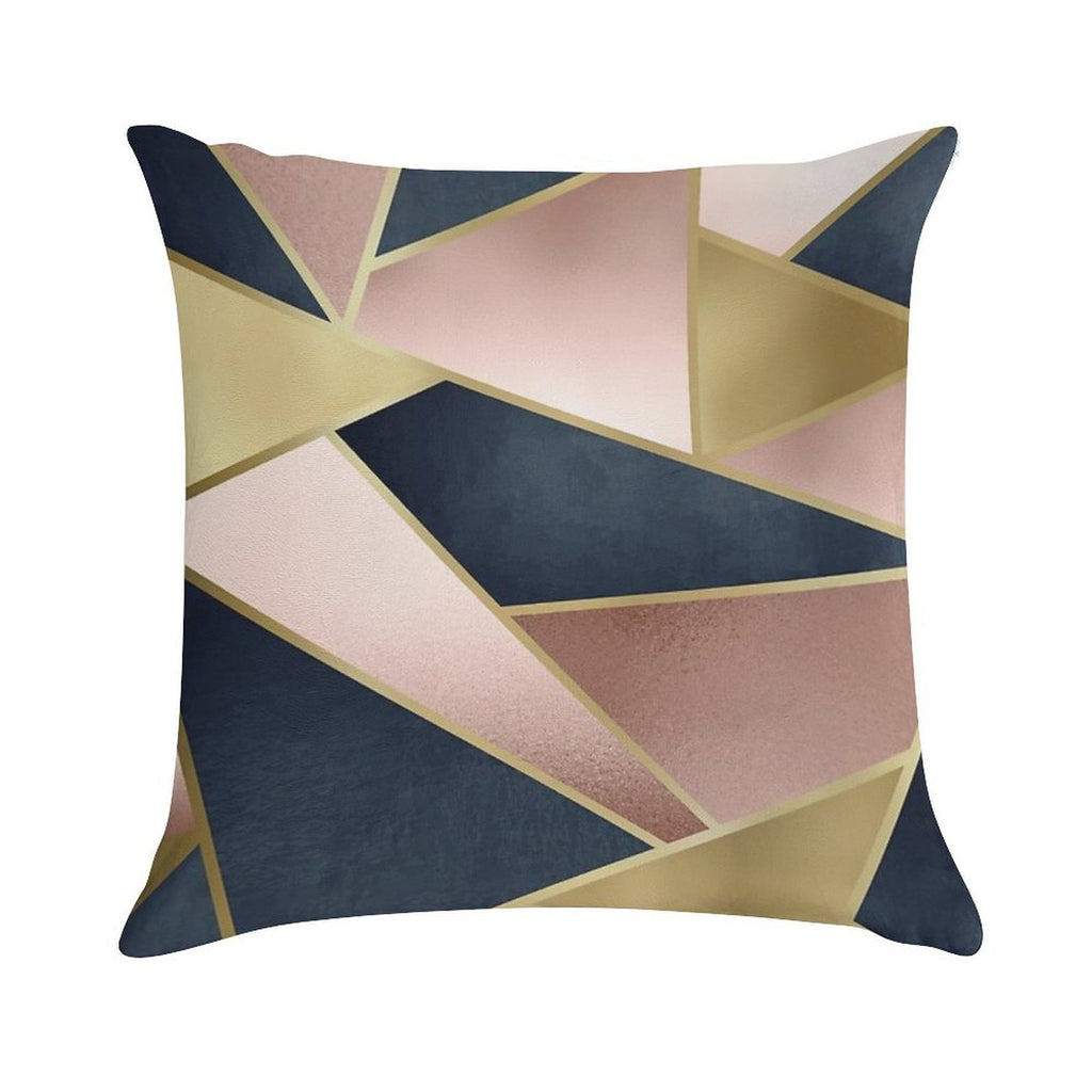 Geometric, Rose Gold, Pink, Gold And Navy Blue, Abstract, Pattern Soft Fade-Resistant Throw Pillow
