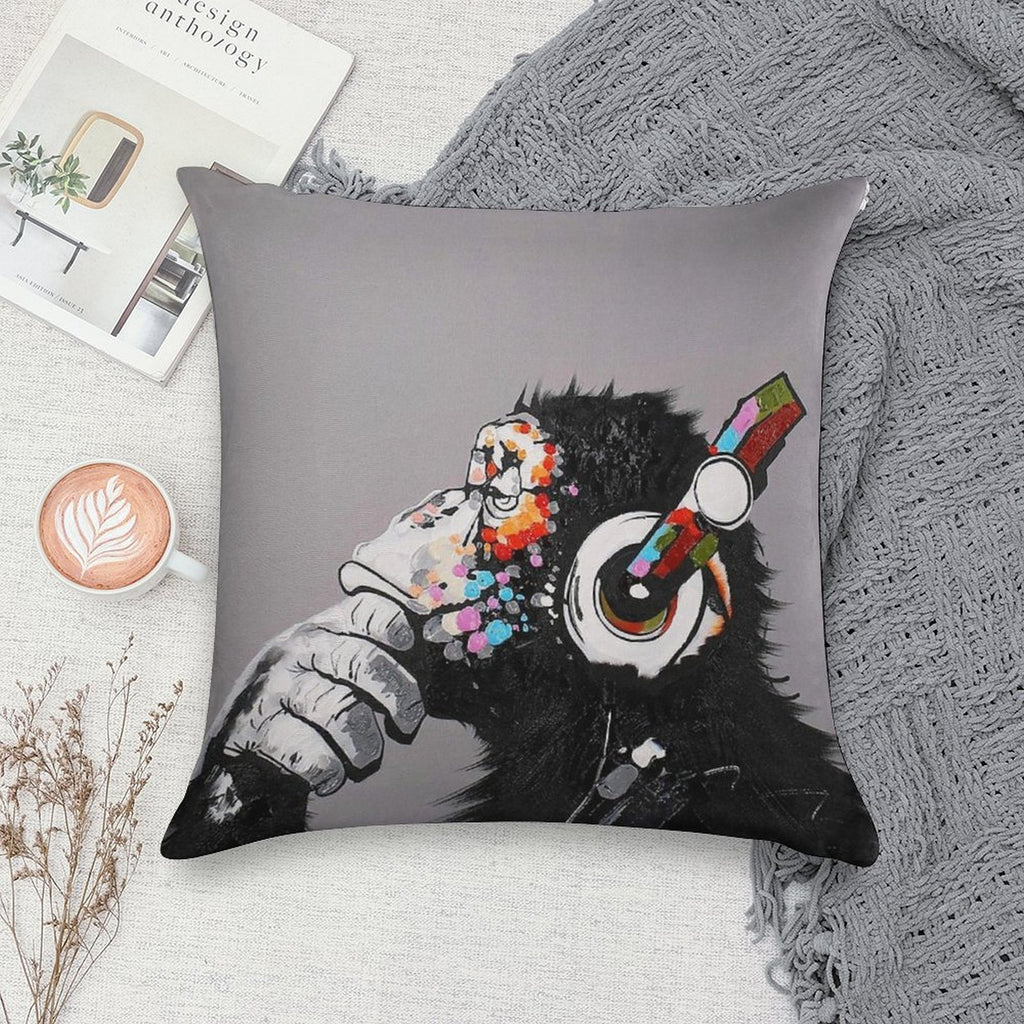 DJ Monkey With Headphones Thinking - Thinker Chimp Soft Ultra-Soft Texture Throw Pillow