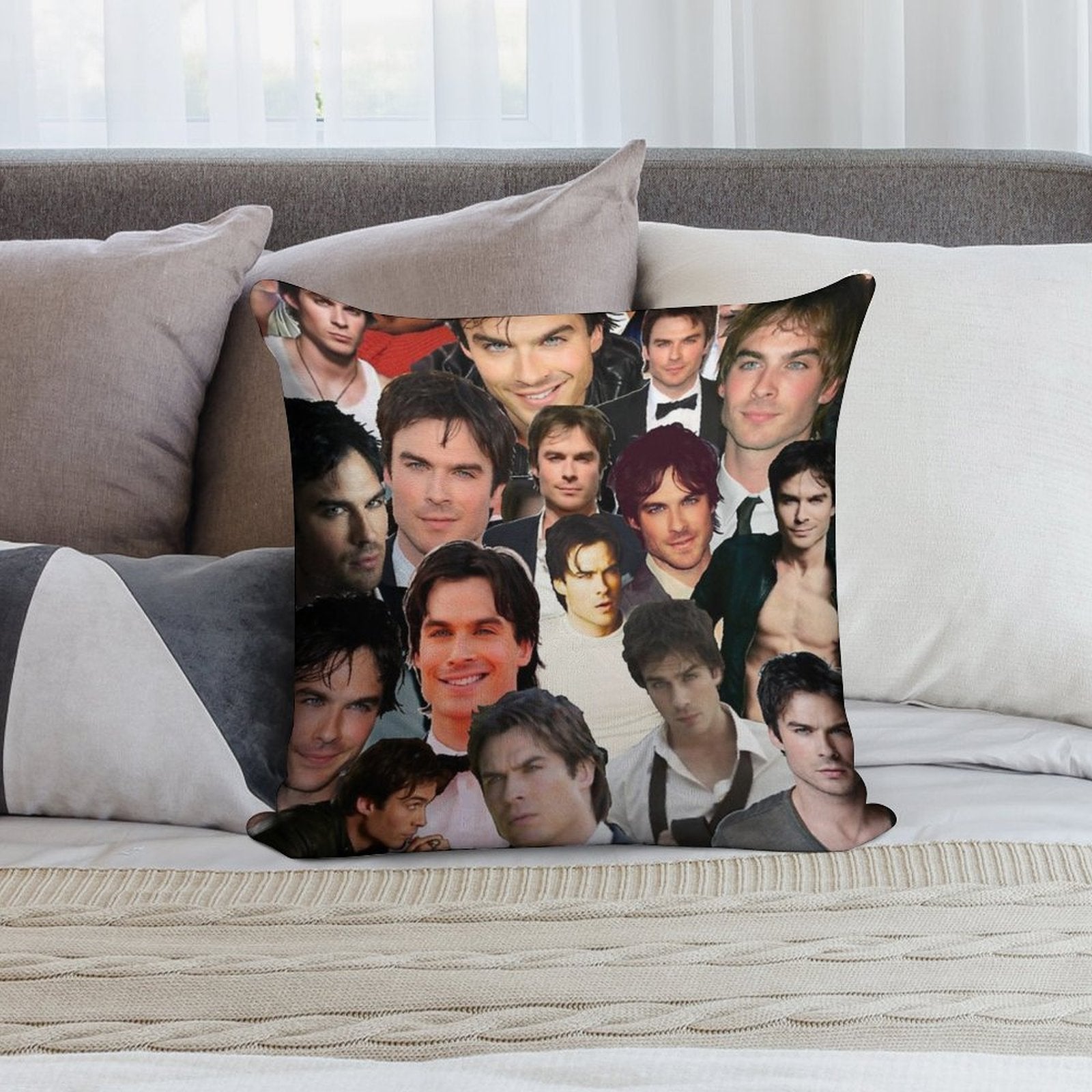 Ian Somerhalder Photo Collage Soft Shrink-Resistant Throw Pillow