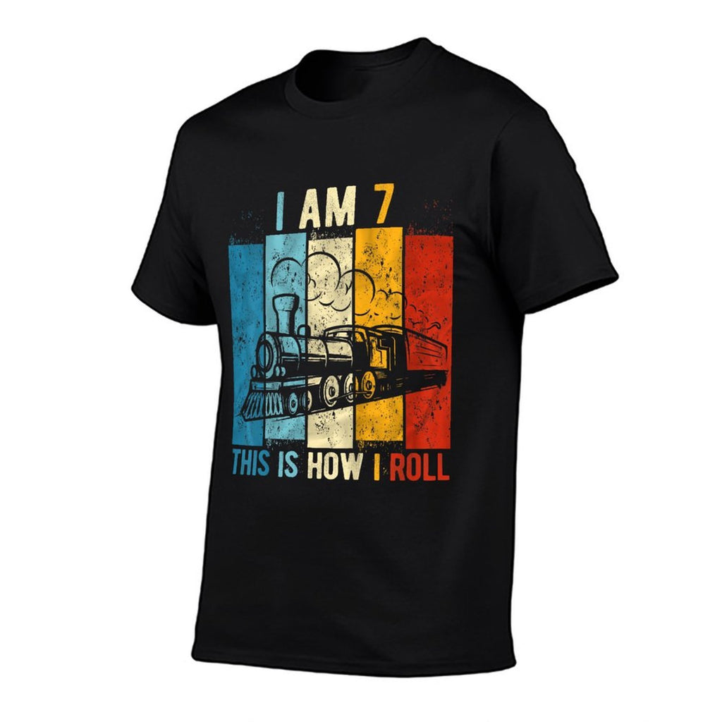 Kids 7th Birthday Boy Train 7 Year Old Birthday  Moisture-wicking T-Shirt