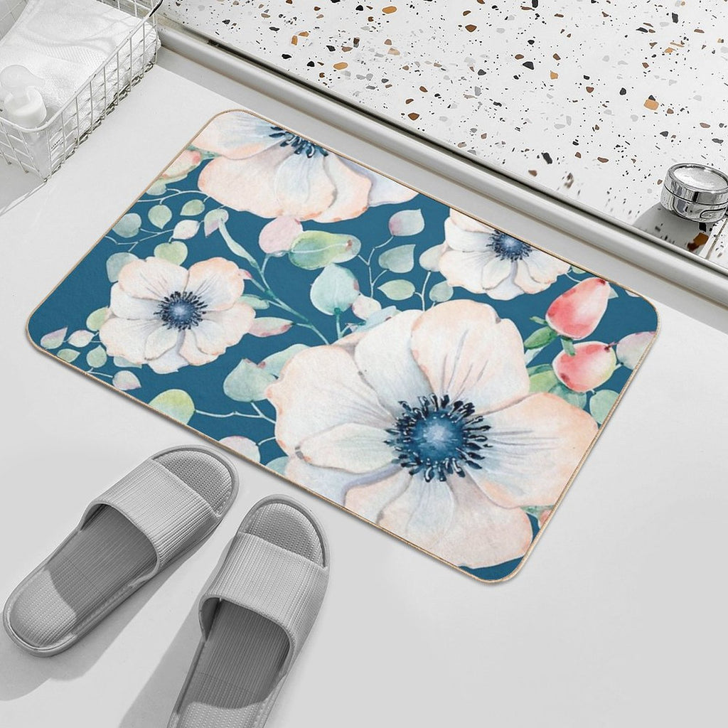 Summer Flowers Blue  Stain-Proof Bath Mat