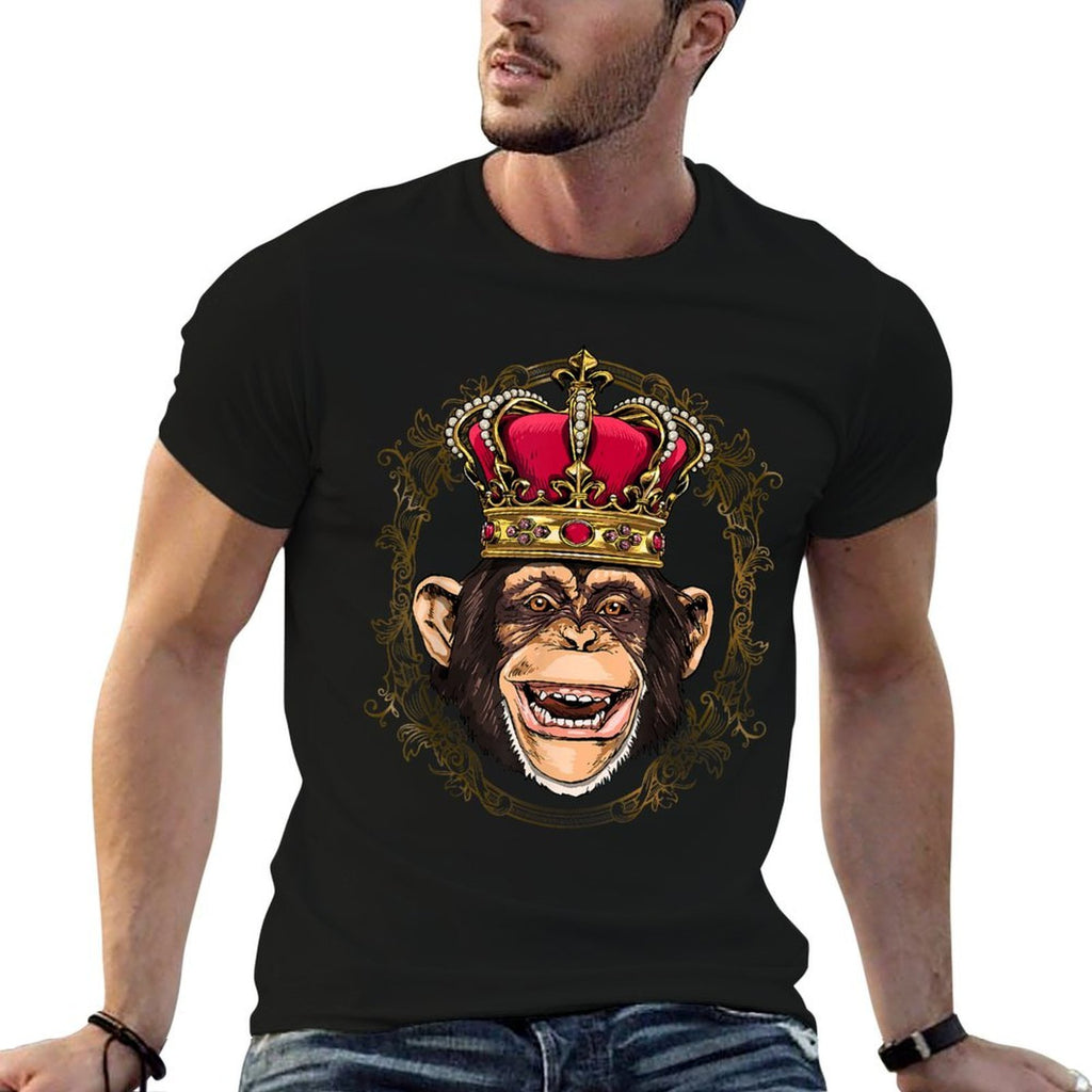 King Monkey Wearing Crown - Queen Monkey Animal  Ribbed Collar T-Shirt
