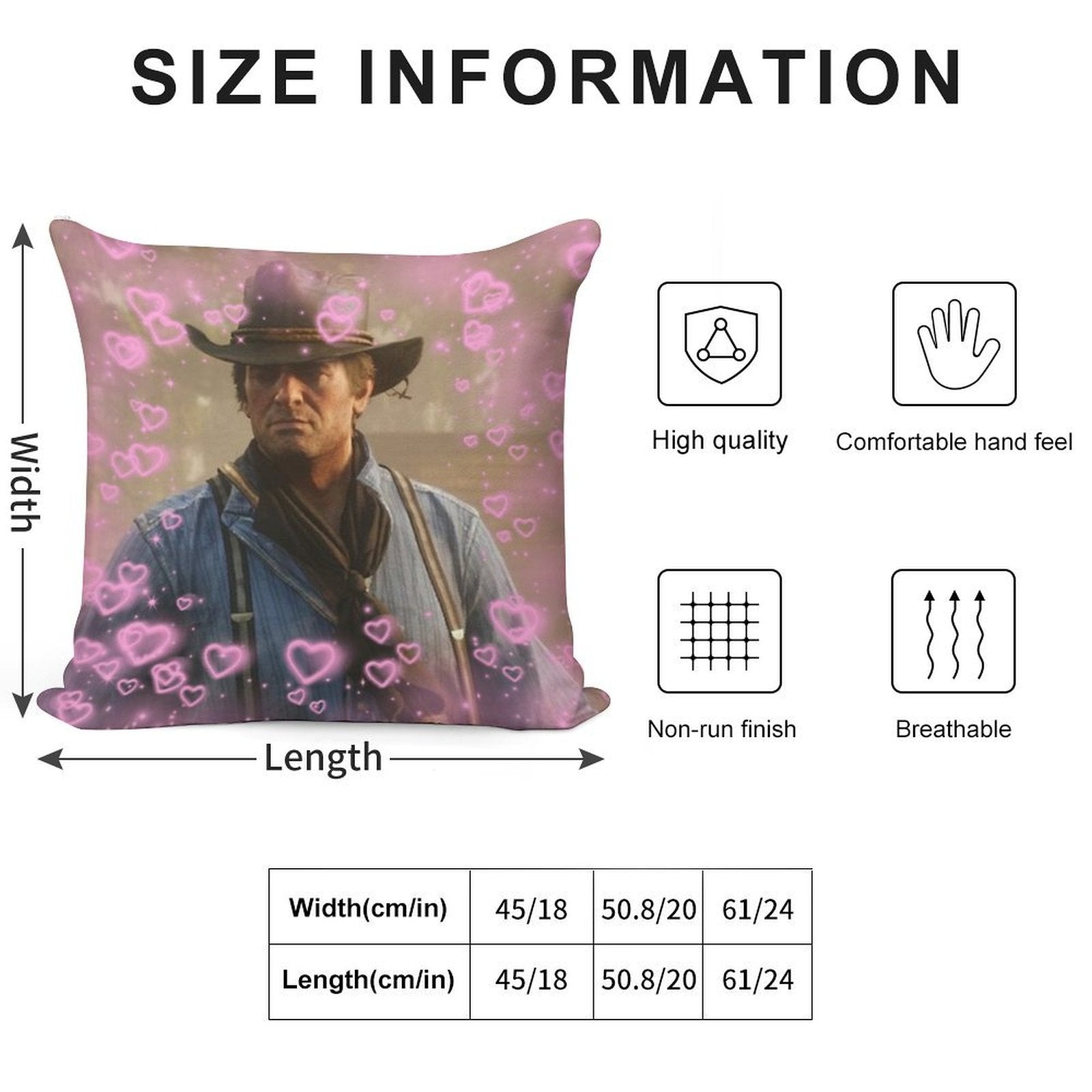 Arthur Morgan Hearts Soft Durable Construction Throw Pillow