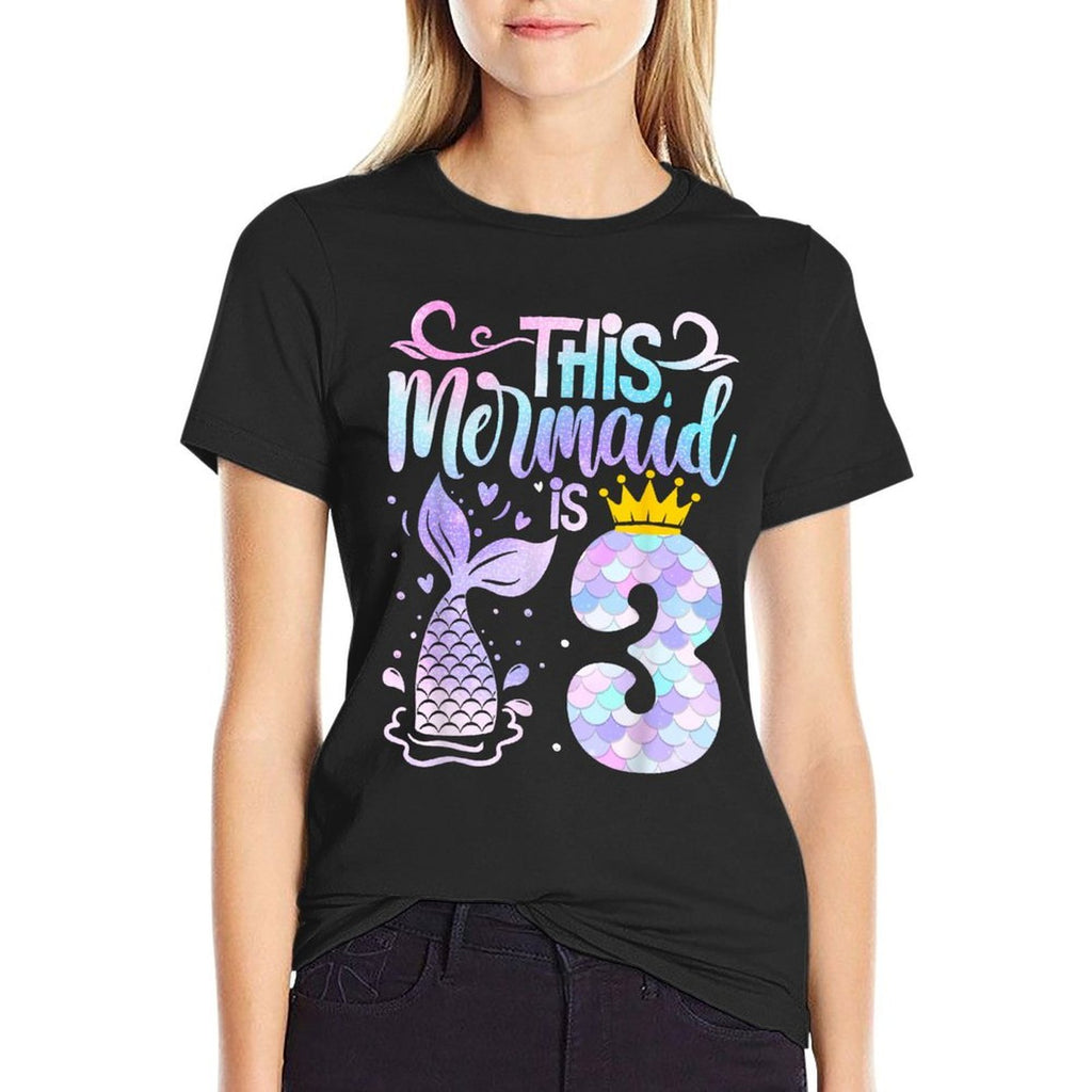 Mermaid 3rd Birthday 3 Year Old Girl Three Yrs Happy Bday  Slim-fit Cut T-Shirt