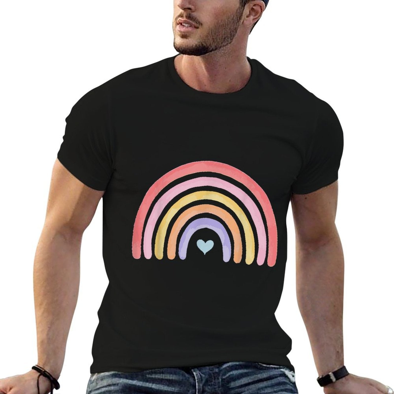 Cute Pastel Watercolor Rainbow  Oversized Silhouette T-Shirt