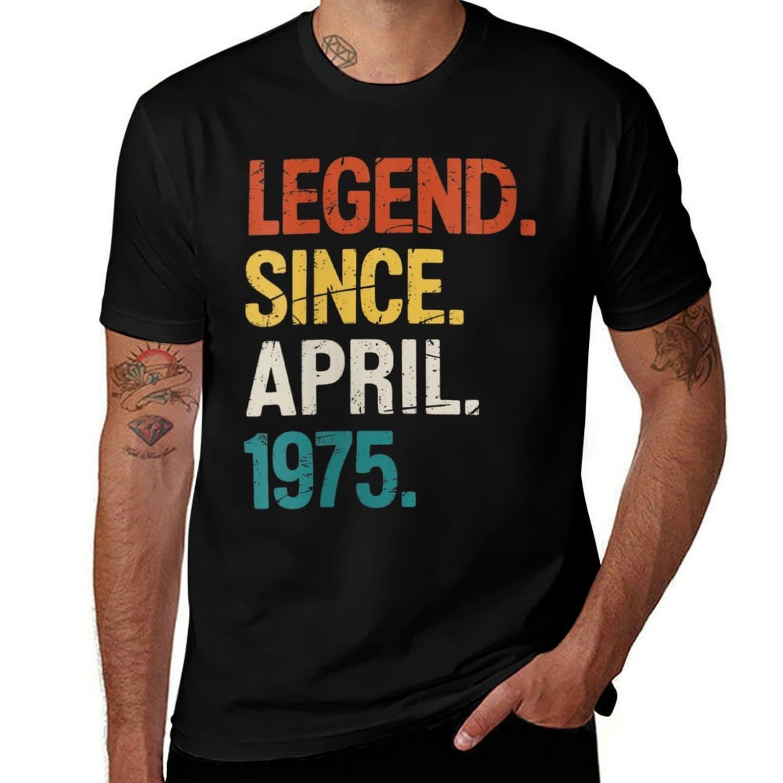 Womens Legend Since April 1975 50th Birthday Gifts 50 Year Old  Ribbed Collar T-Shirt