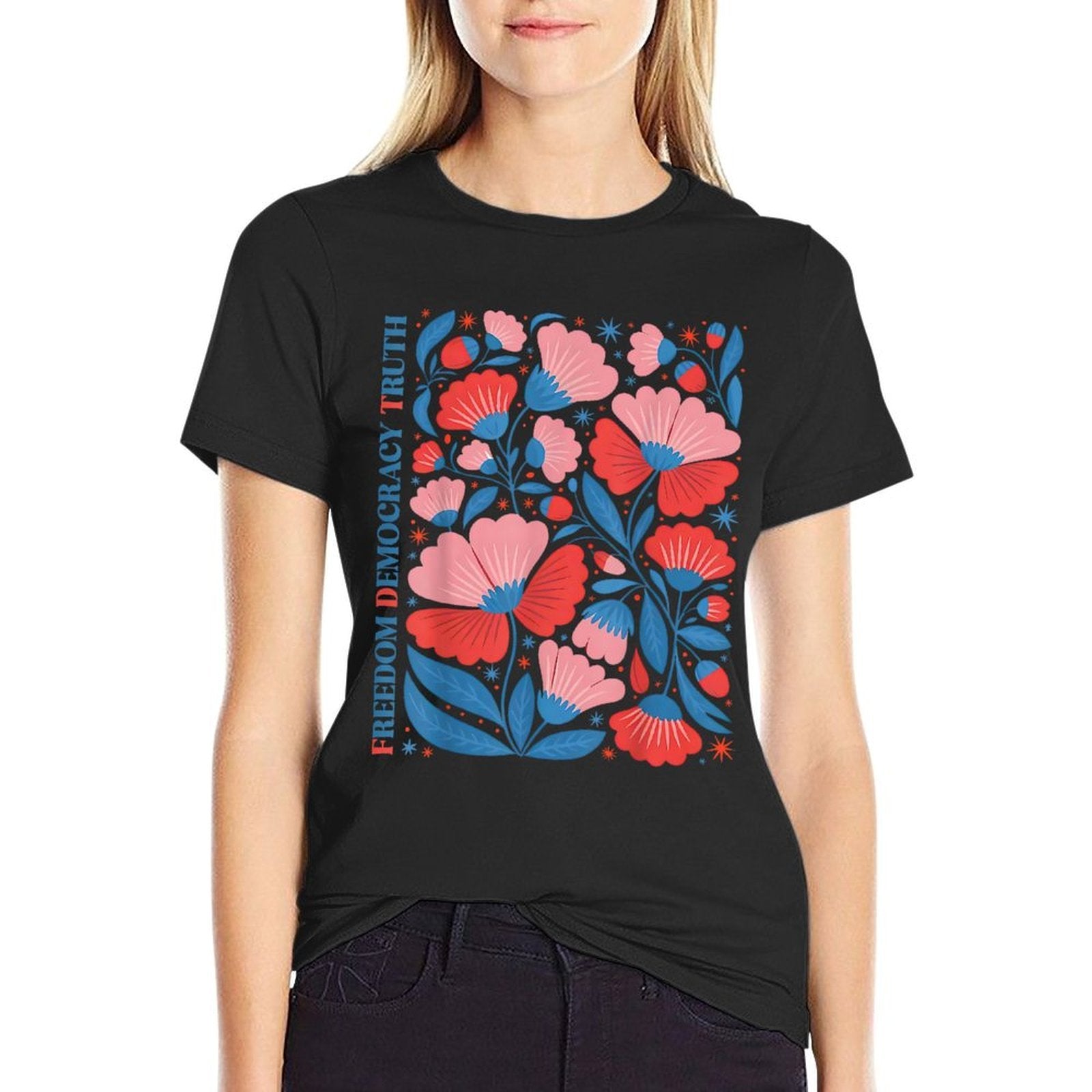 Subtle Freedom Democracy Truth Boho Floral 4th July Resist  Polyester Blend T-Shirt