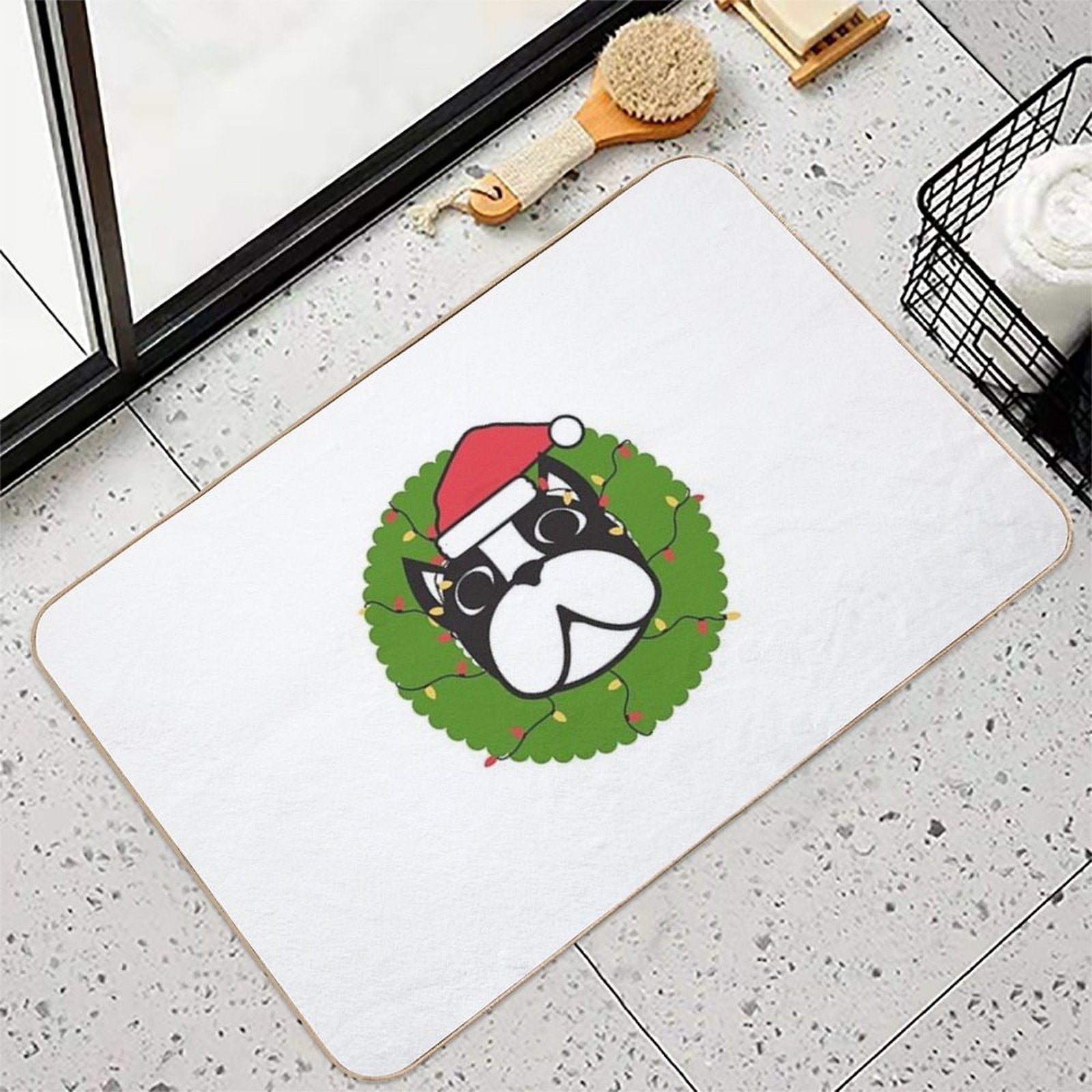 Cute Boston Terrier Merry Christmas Tree Funny Hello Winter Essential T-Shirt  Multi-Purpose Bath Mat