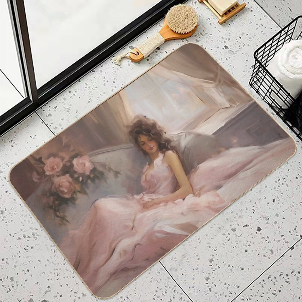 Coquette Aesthetic Vintage Painting of A Languid Woman  Rapid-Drying Bath Mat
