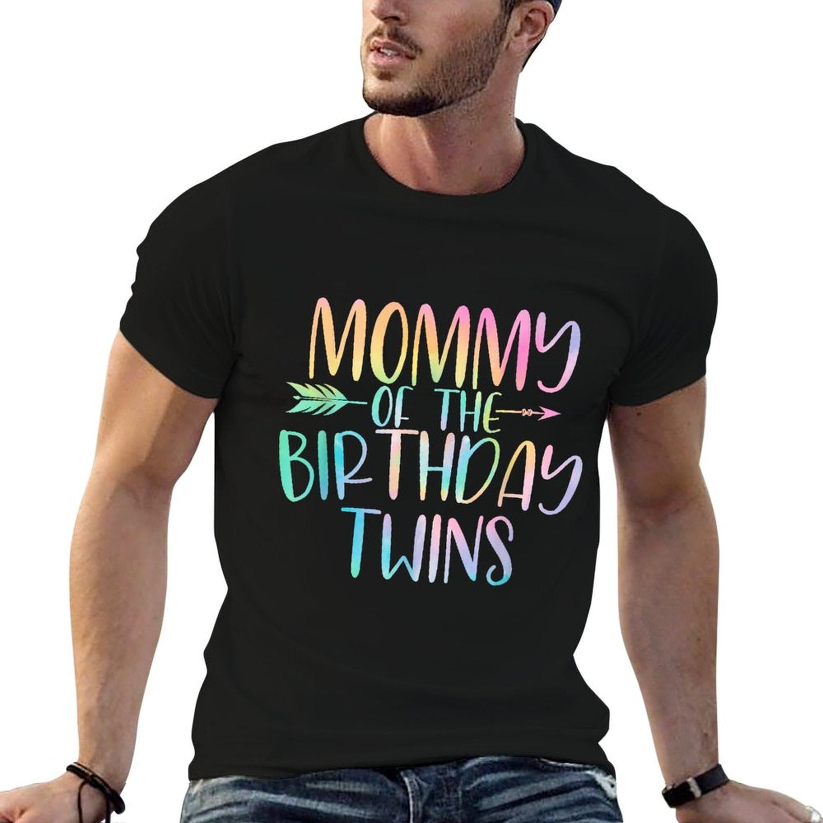 Mom of The Birthday Twins Girl Tie Dye Colorful Bday  Polyester Blend T-Shirt