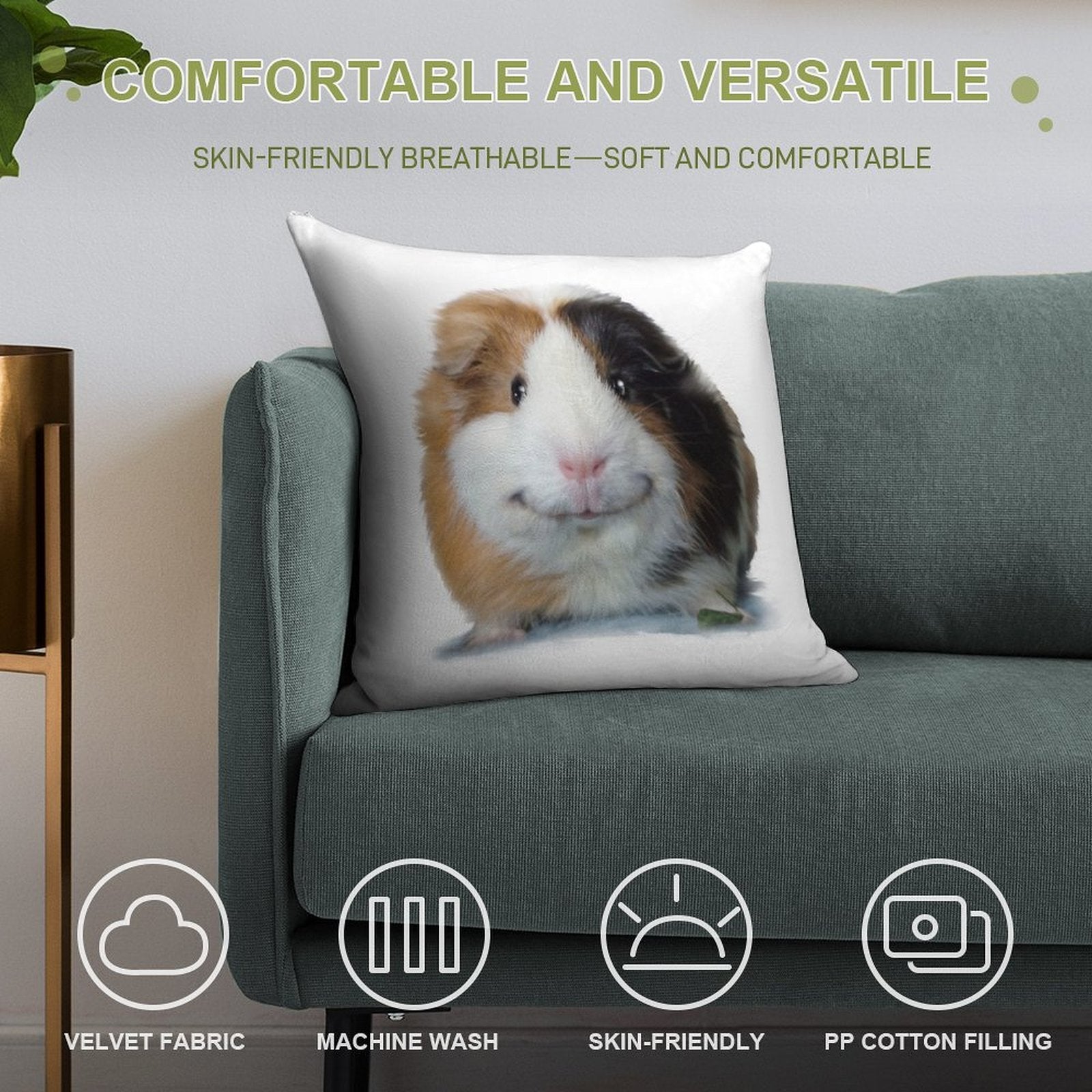 Keep Smiling with Angeelo The Guinea Pig! Soft Warmth Comfort Throw Pillow