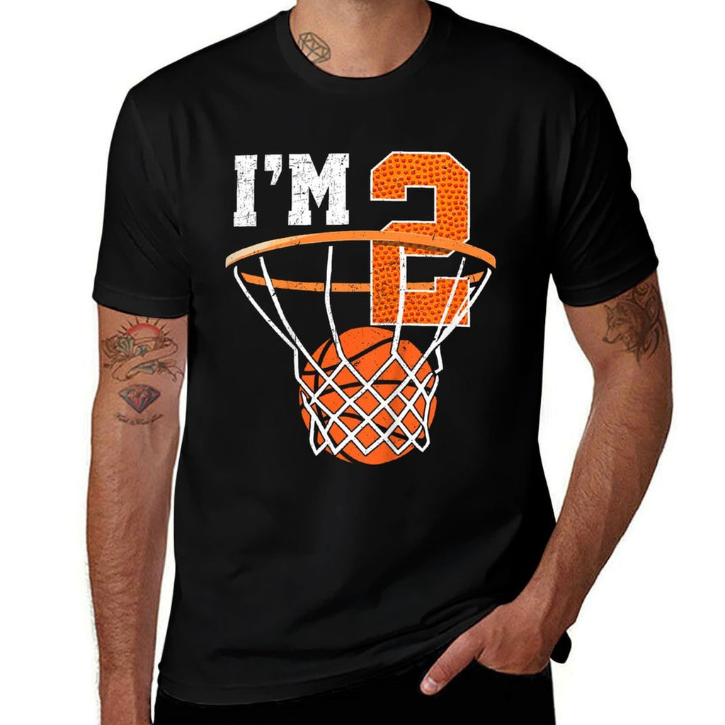 Kids 2nd Birthday Boy Basketball Kids Two Year Old Birthday  Summer-ready Fabric T-Shirt