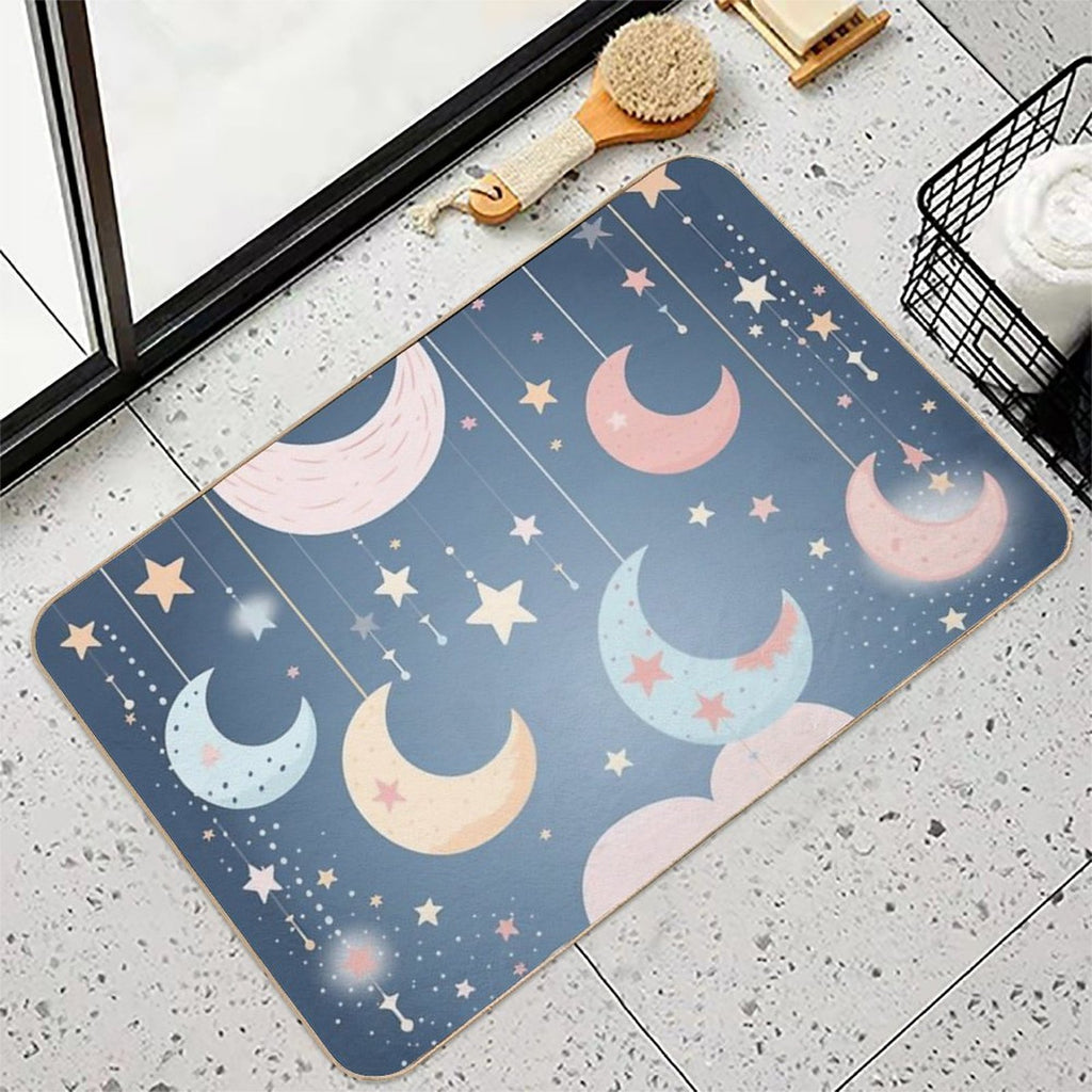 Whimsical Stars And Moon Pattern in Soft Pastel Colors  Anti-Trip Bath Mat