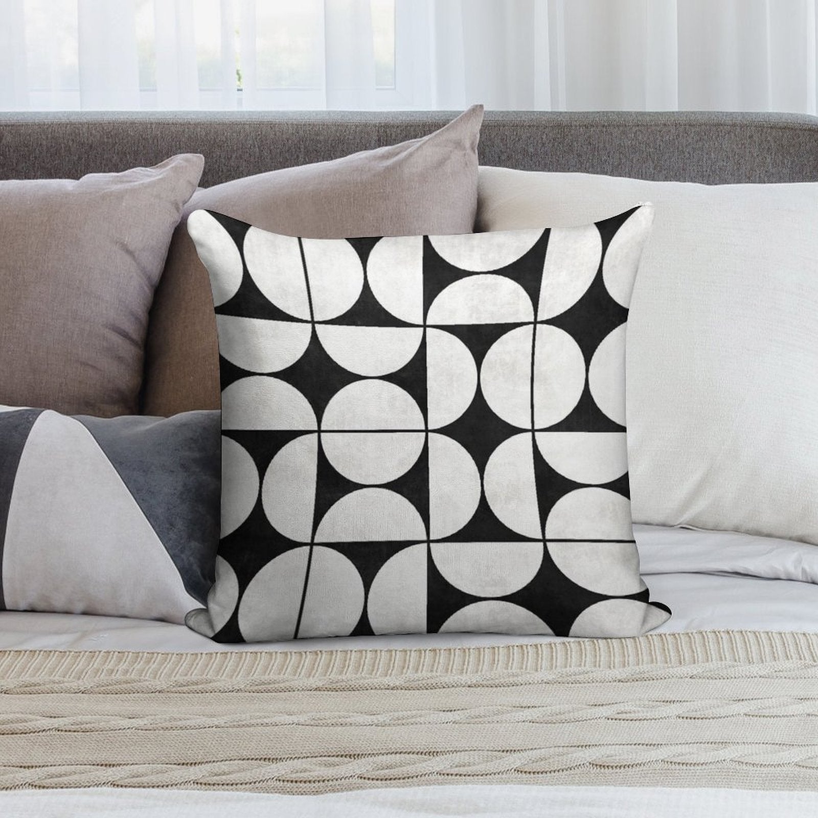 Mid-Century Modern Pattern No.2 - Black And White Concrete Soft Durable Construction Throw Pillow