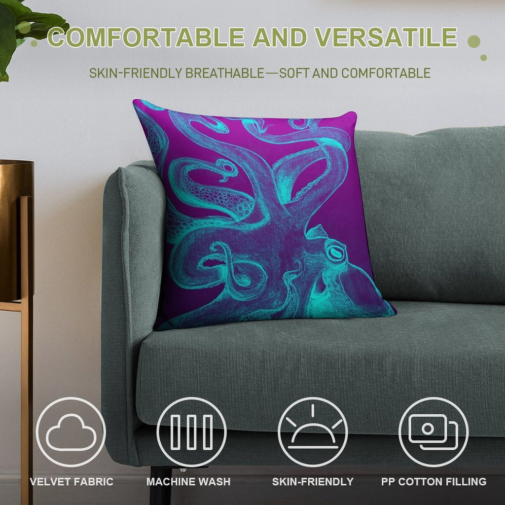 Blue & Purple Octopus Soft Decorative Cover Throw Pillow