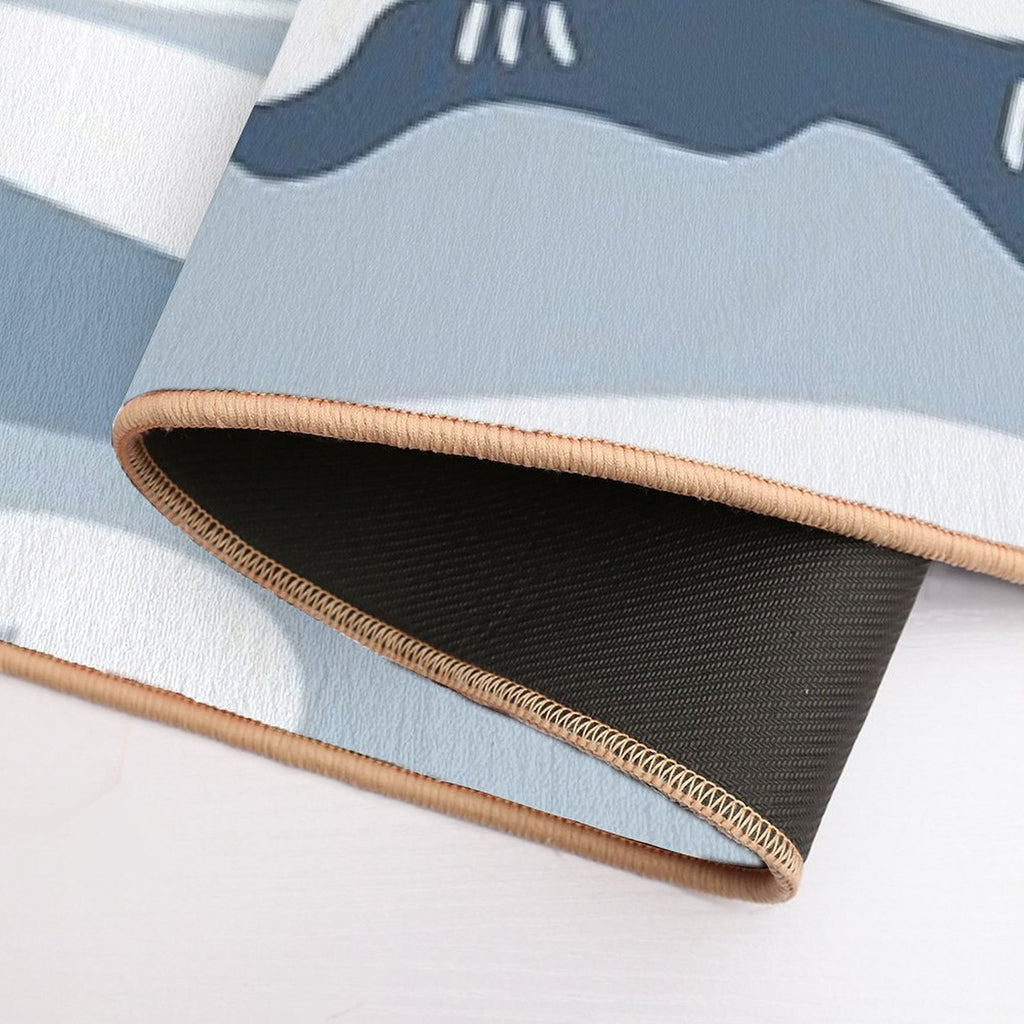 Light Blue Japanese Waves Durable Bath Mat