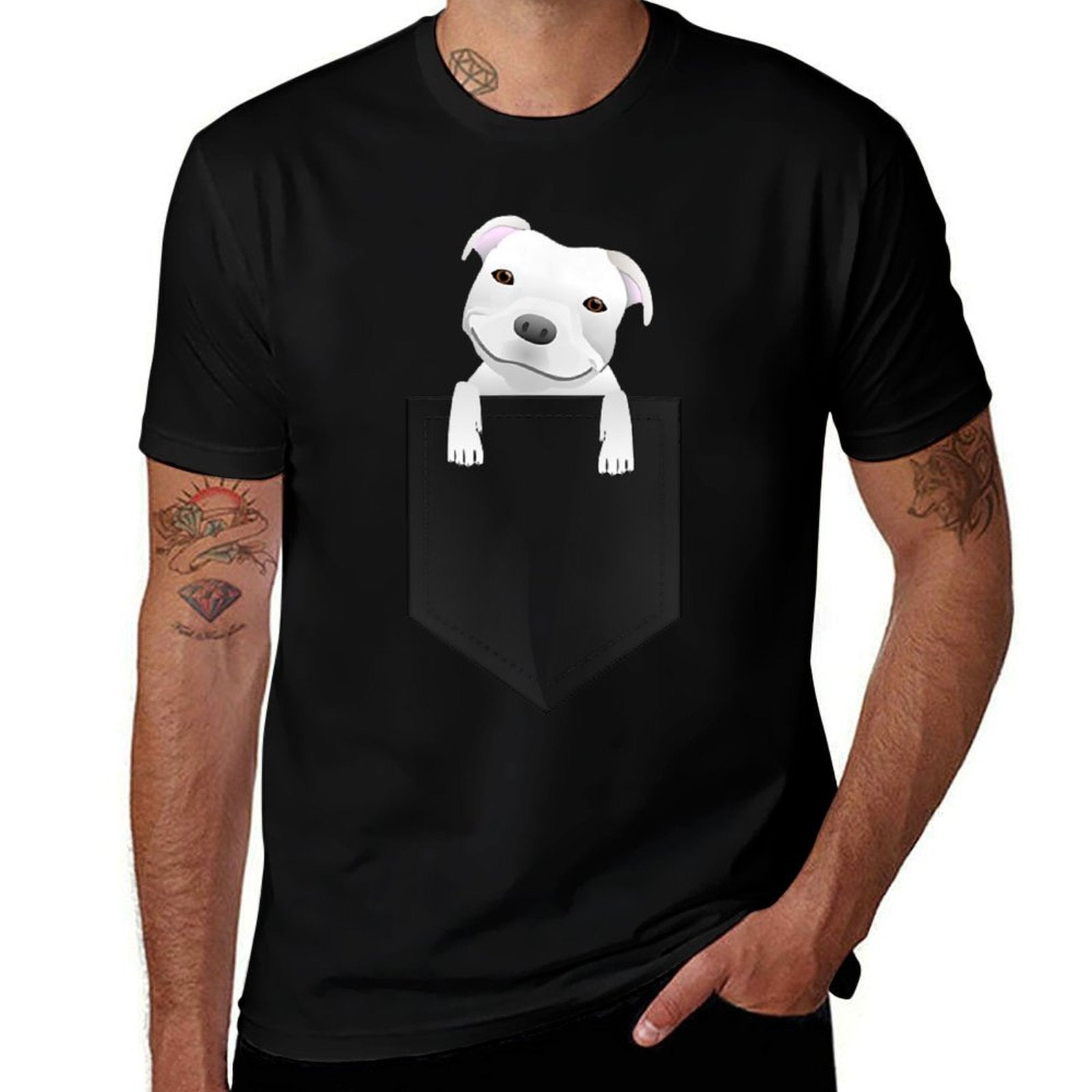 Pocket Pitbull White Puppy Cute  Easy-care T-Shirt